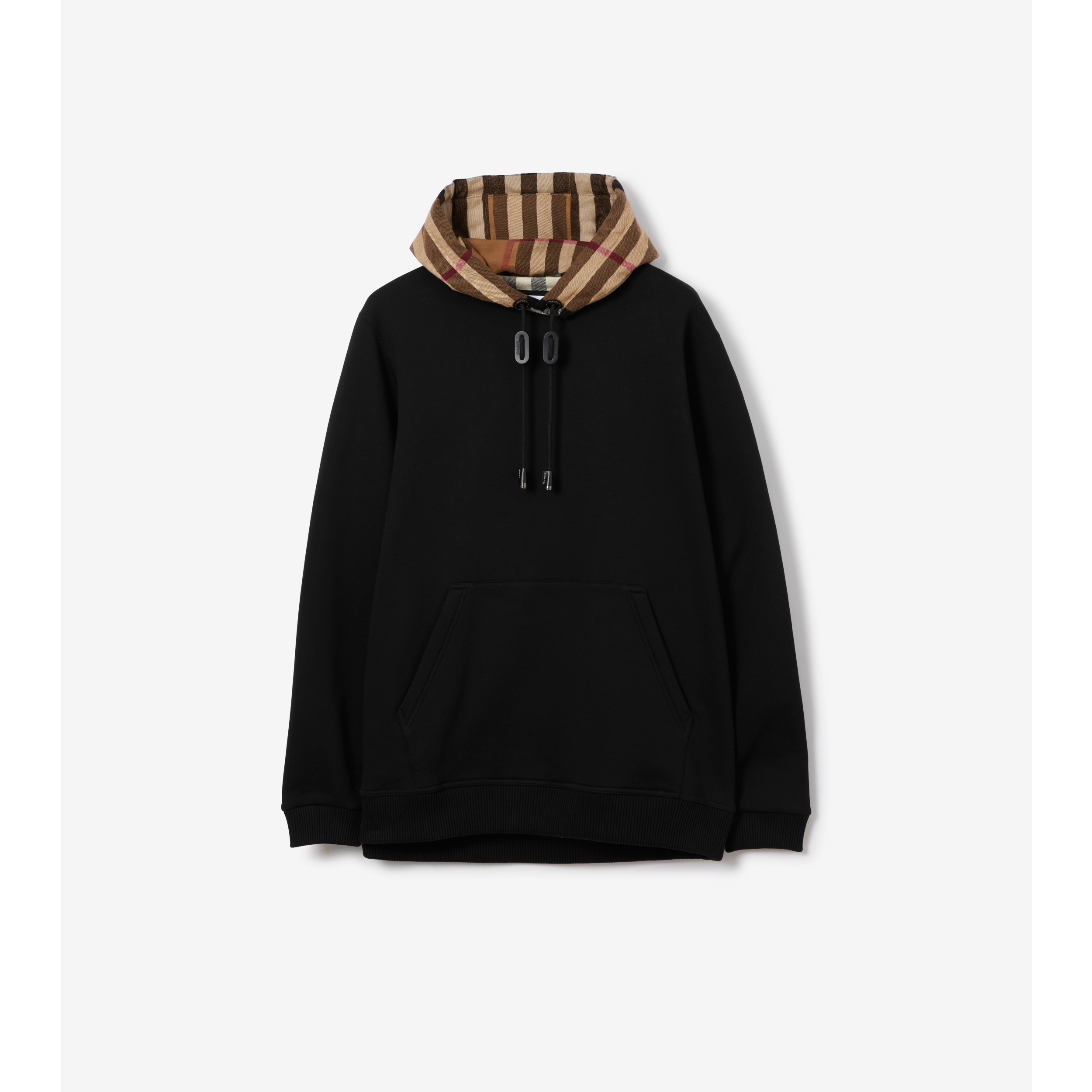 Check Hood Cotton Blend Hoodie in Black birch brown Men Burberry Official