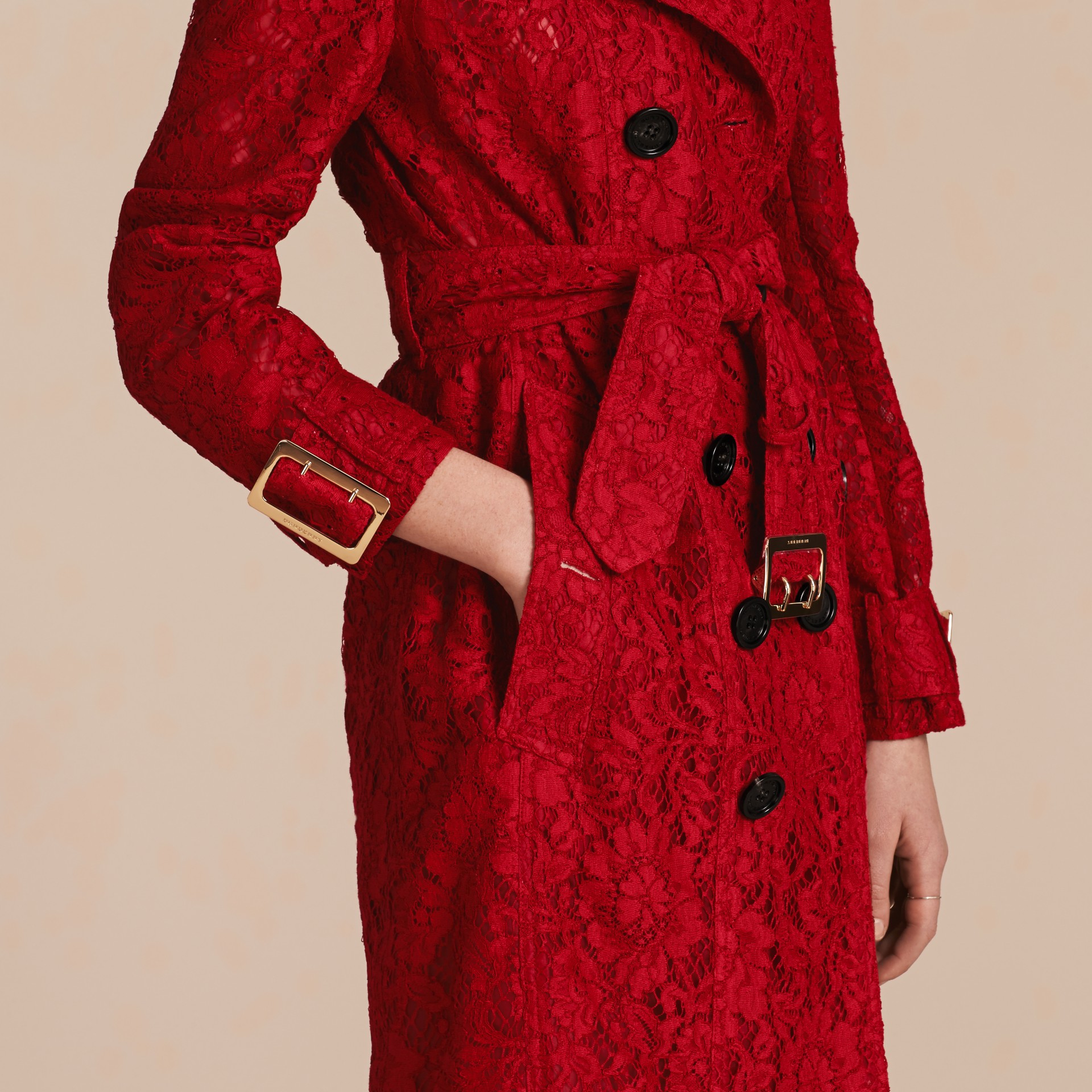 Lace Trench Coat in Parade Red Women Burberry United States