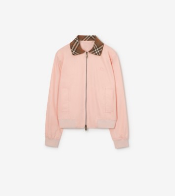 極美品 BURBERRY BLUE LABEL ジャケット 38ピンク 金ボタン クロップド トロピカルギャバジン ヘイフィールド ハリントン
