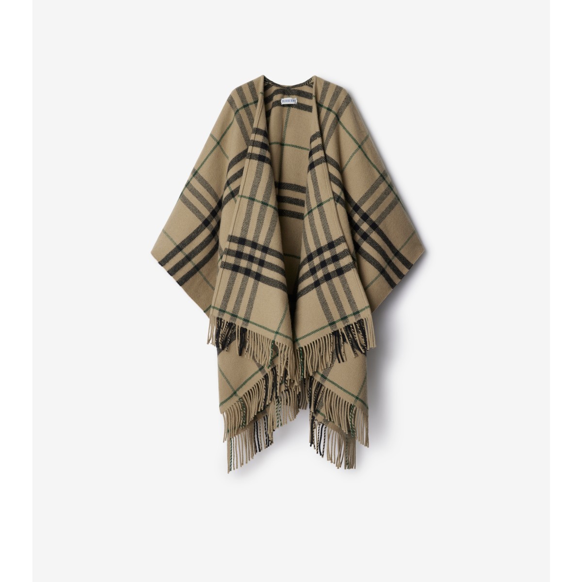 Shop Burberry Check Wool Cashmere Cape In Linden