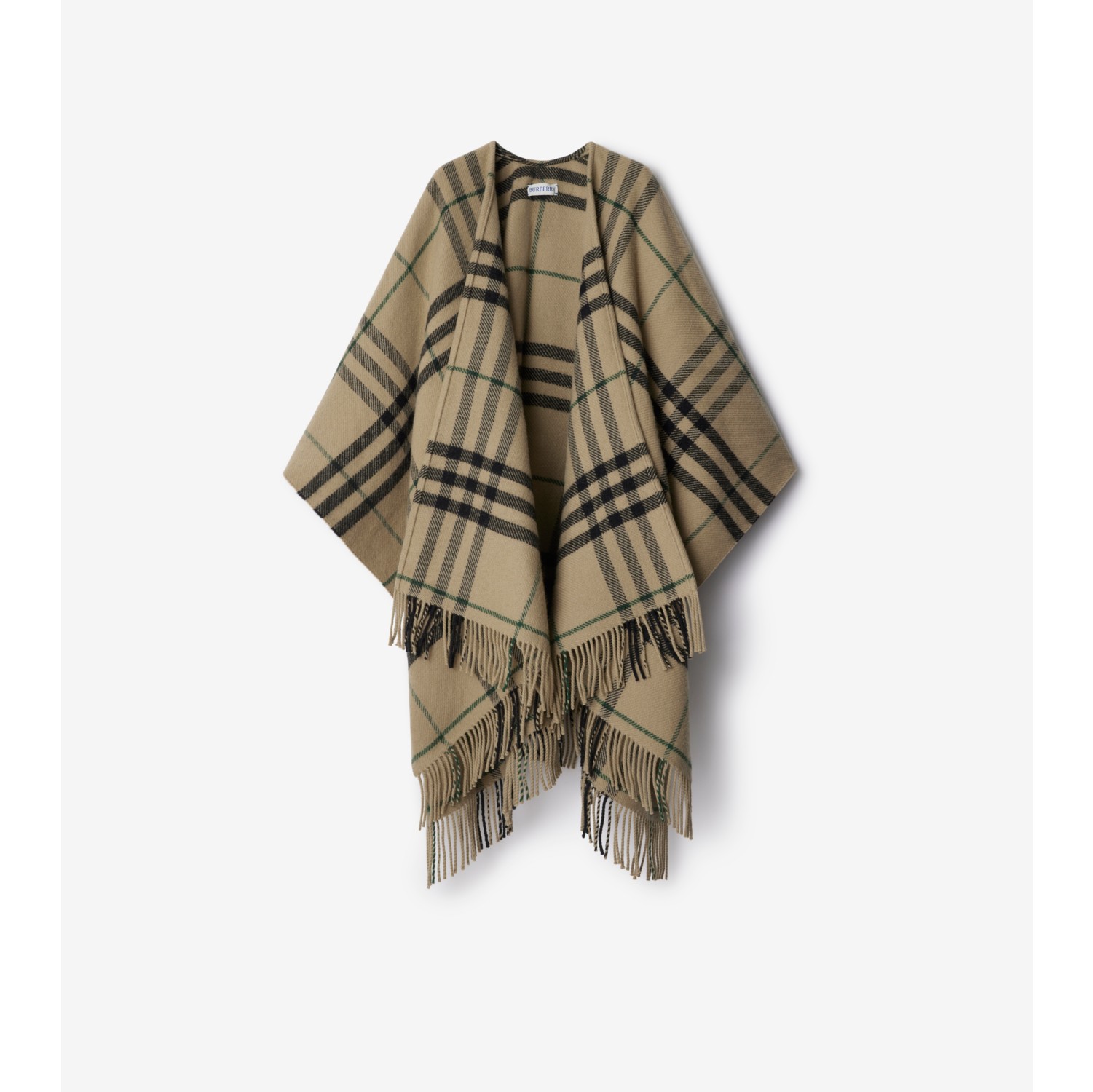 Check Wool Cashmere Cape in Linden | Burberry® Official