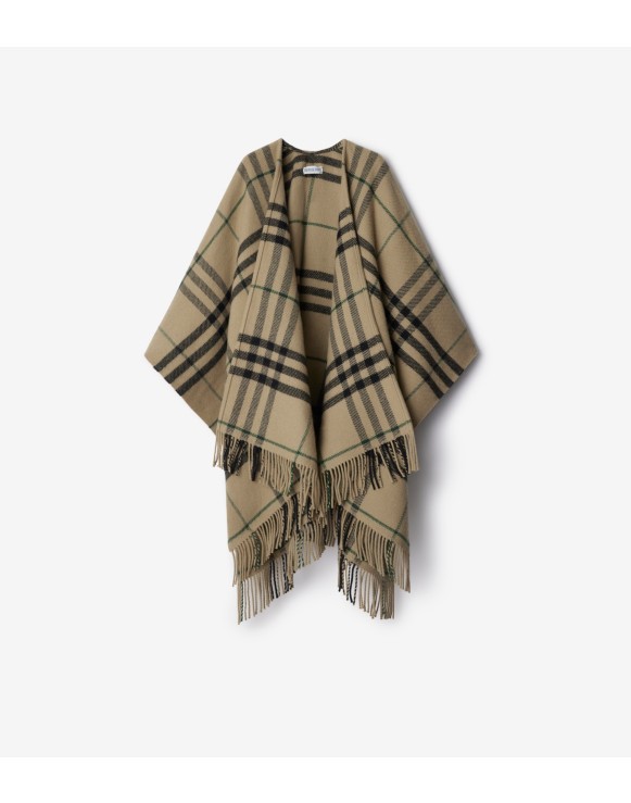 Check Wool Cashmere Cape