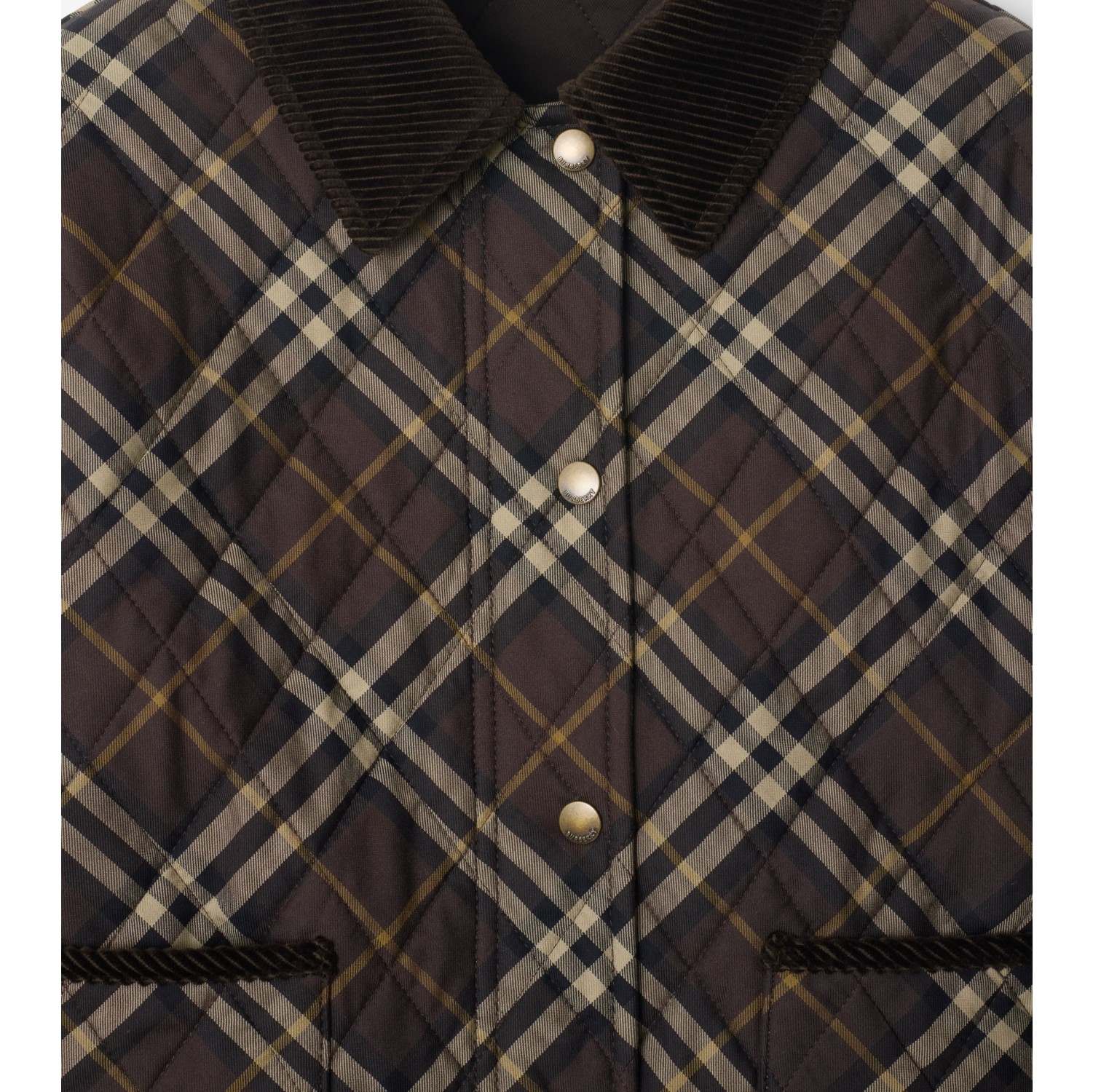 Cropped Check Quilted Cotton Jacket in Truffle brown - Women