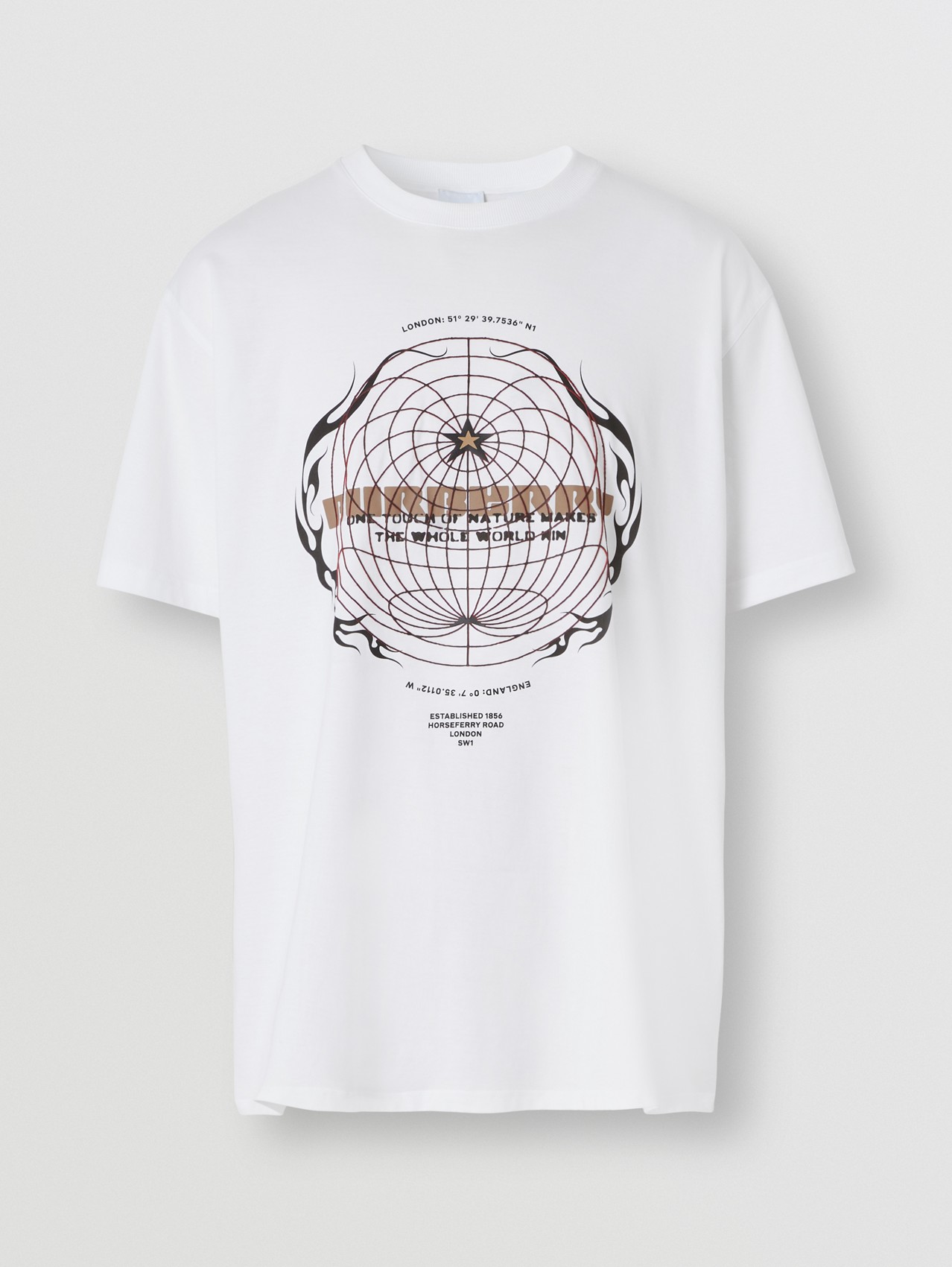 Camiseta extragrande en algodón con motivo de globo terráqueo (Blanco)