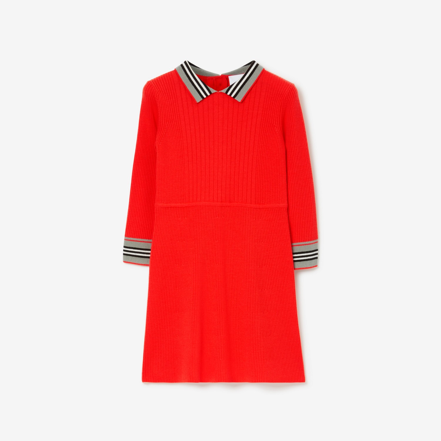 标志性条纹装饰羊毛连衣裙 (红橙色) | Burberry® 博柏利官网