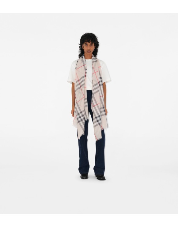 Wide Check Wool Silk Scarf