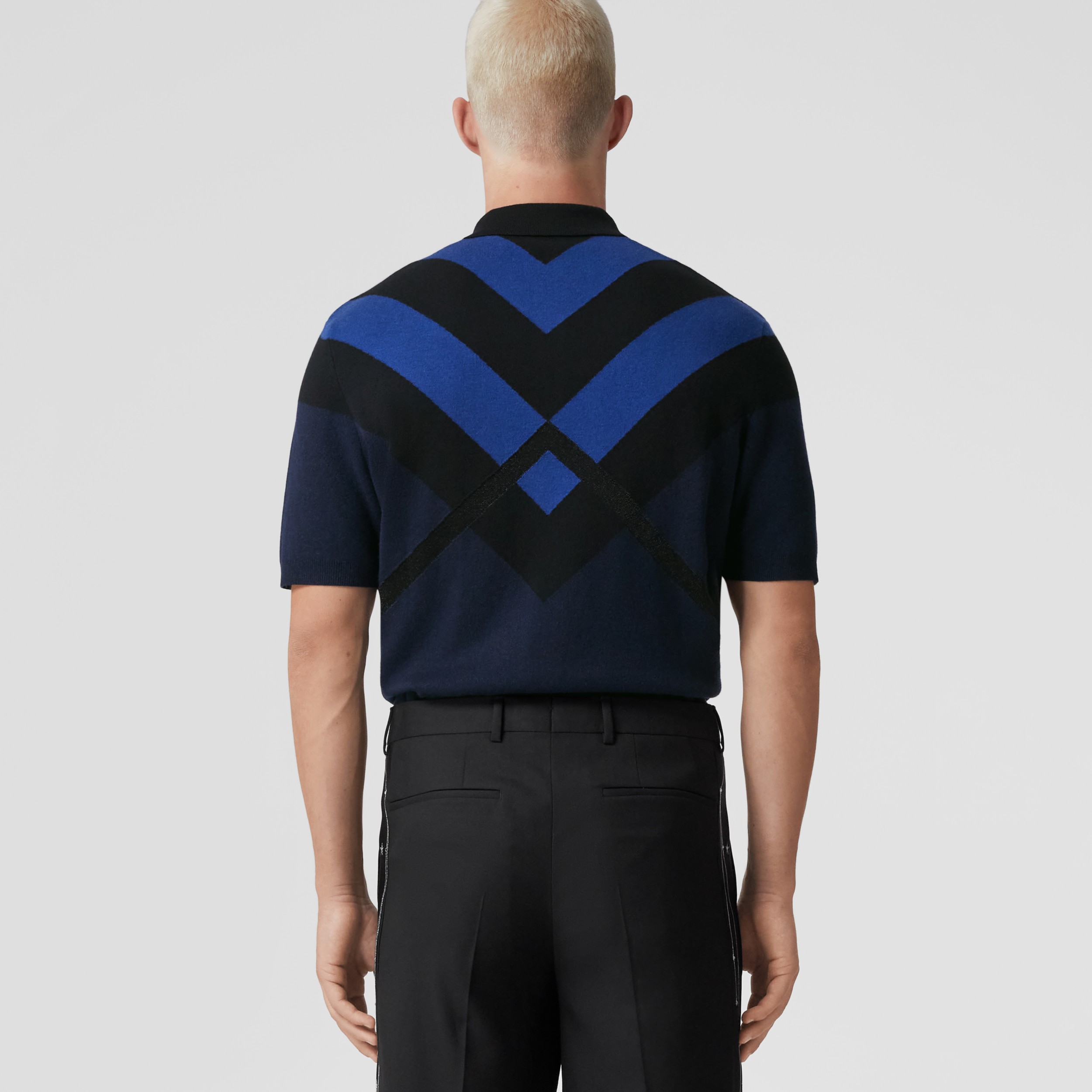 Chevron Check Cashmere Cotton Blend Polo Shirt – Exclusive Capsule Collection in Dark Charcoal Blue - Men | Burberry® Official - 3
