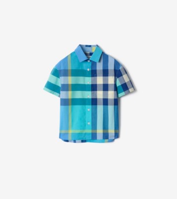 チェック コットンシャツ (ブライトターコイズ) | Burberry®公式サイト