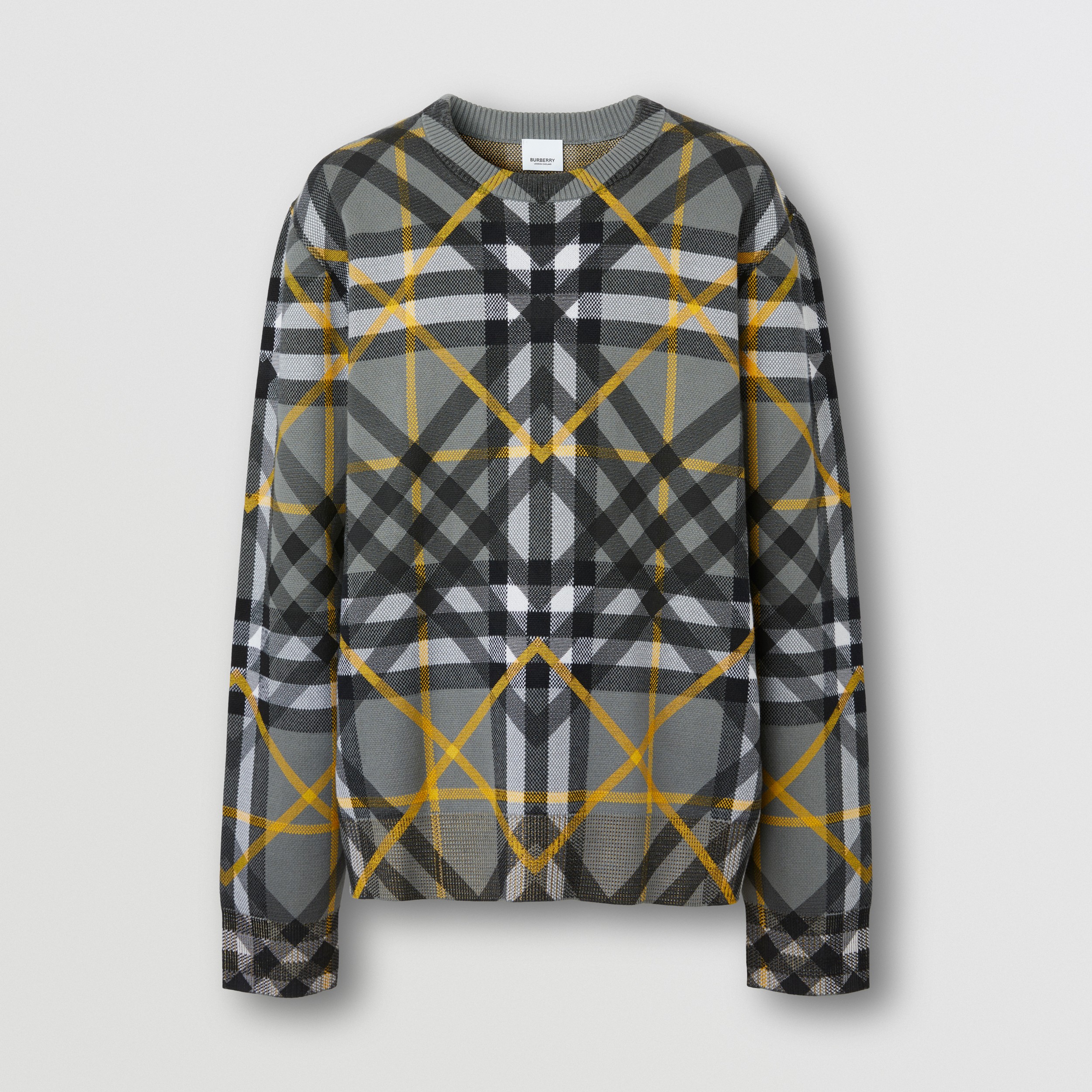 Layered Check Cotton Jacquard Oversized Sweater in Storm Grey - Men | Burberry® Official - 4