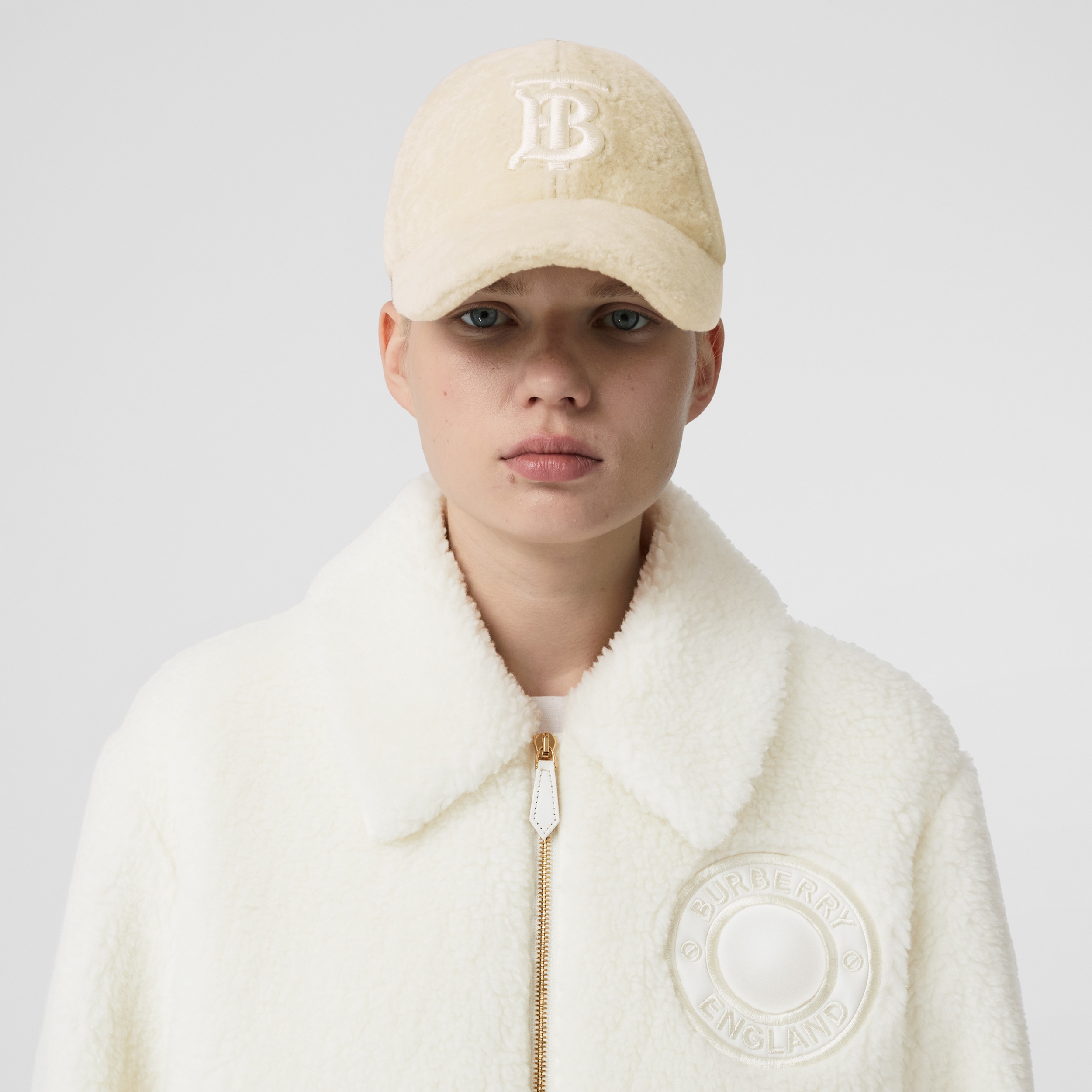 Logo Graphic Wool Cashmere Blend Fleece Jacket in Ecru - Women | Burberry® Official - 2