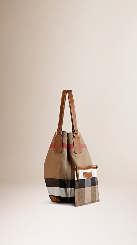 Saddle brown Medium Canvas Check Tote Bag - Image 4