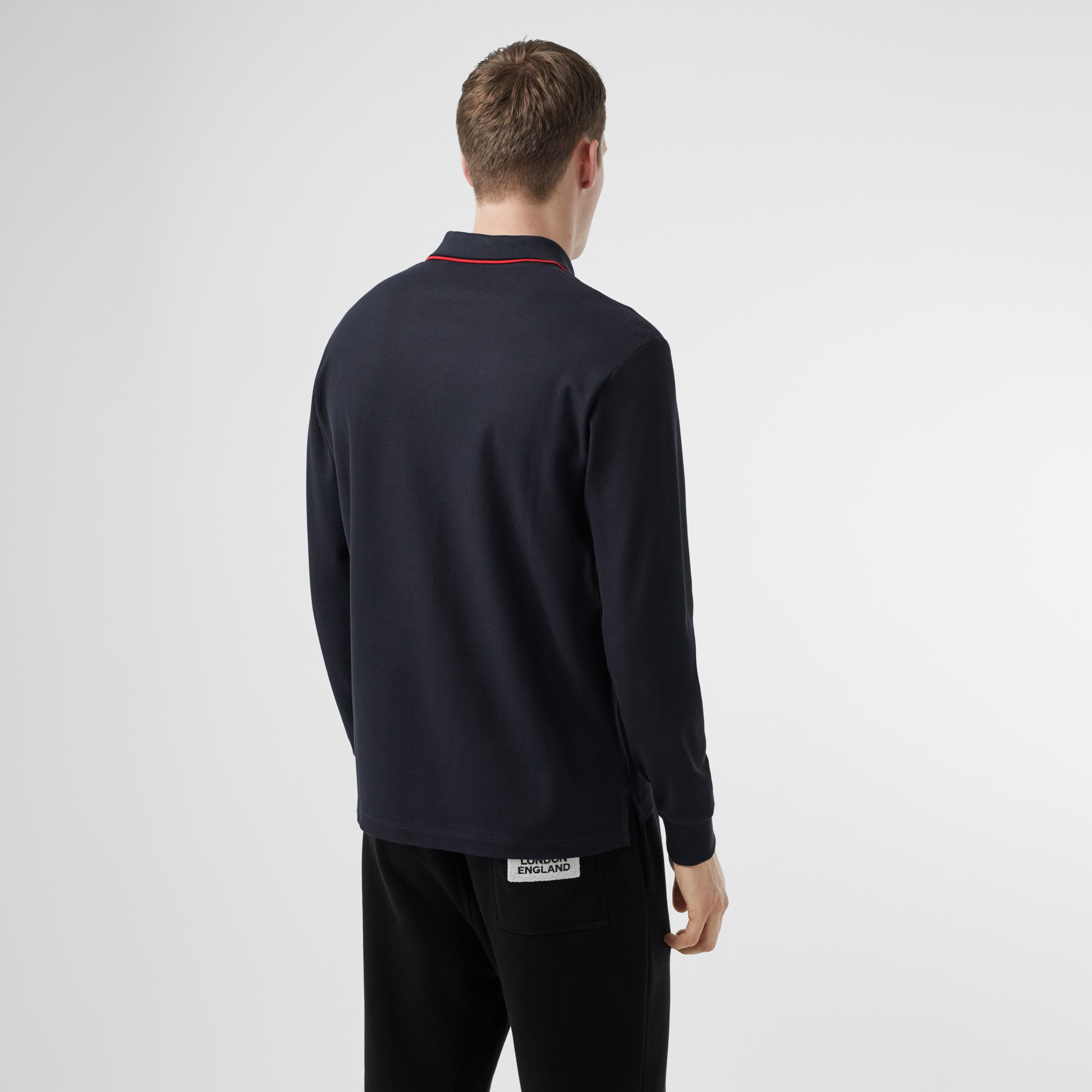 Long-sleeve Monogram Motif Cotton Piqué Polo Shirt in Navy - Men ...