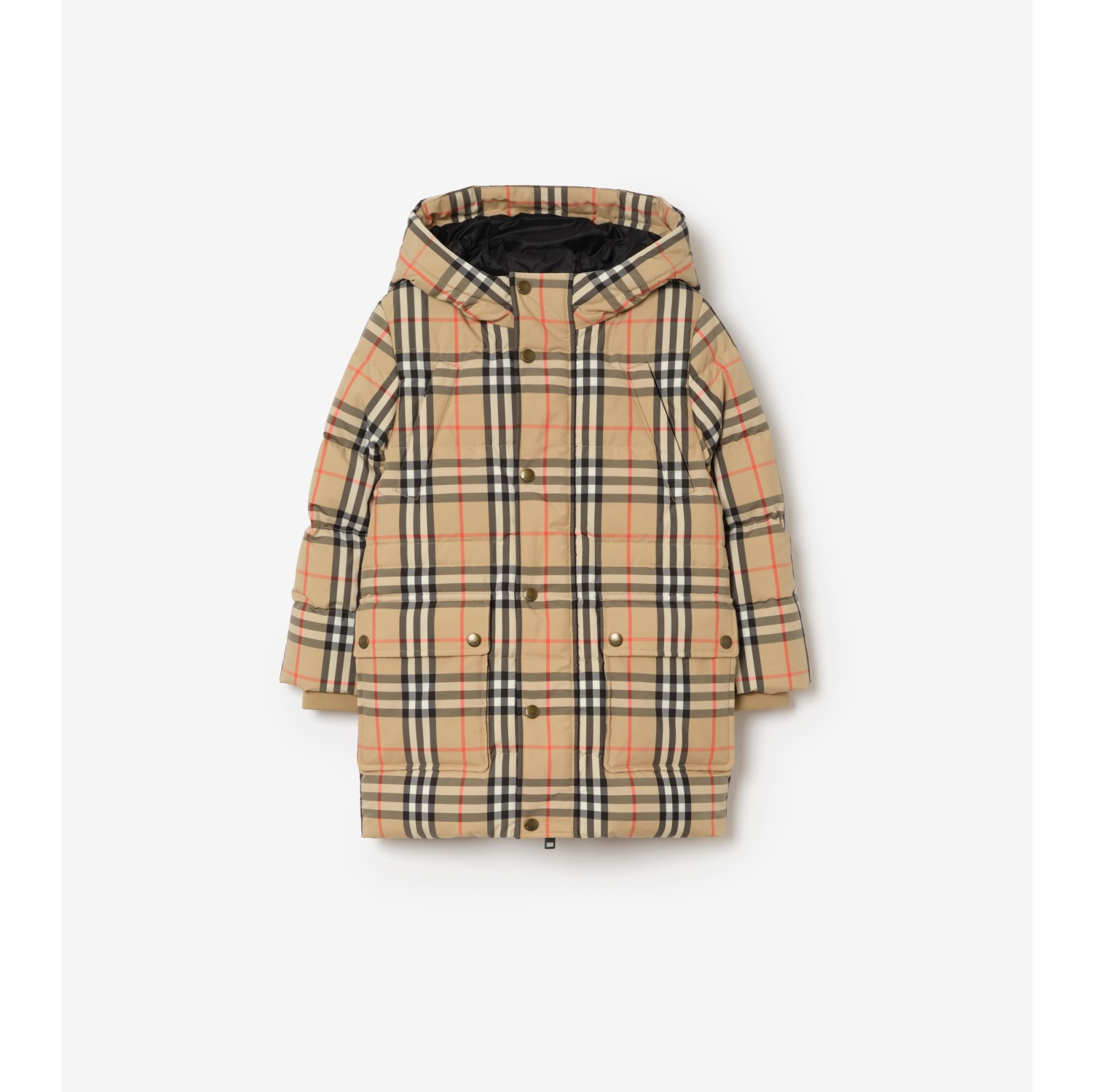 Abrigo de plumas con capucha Check