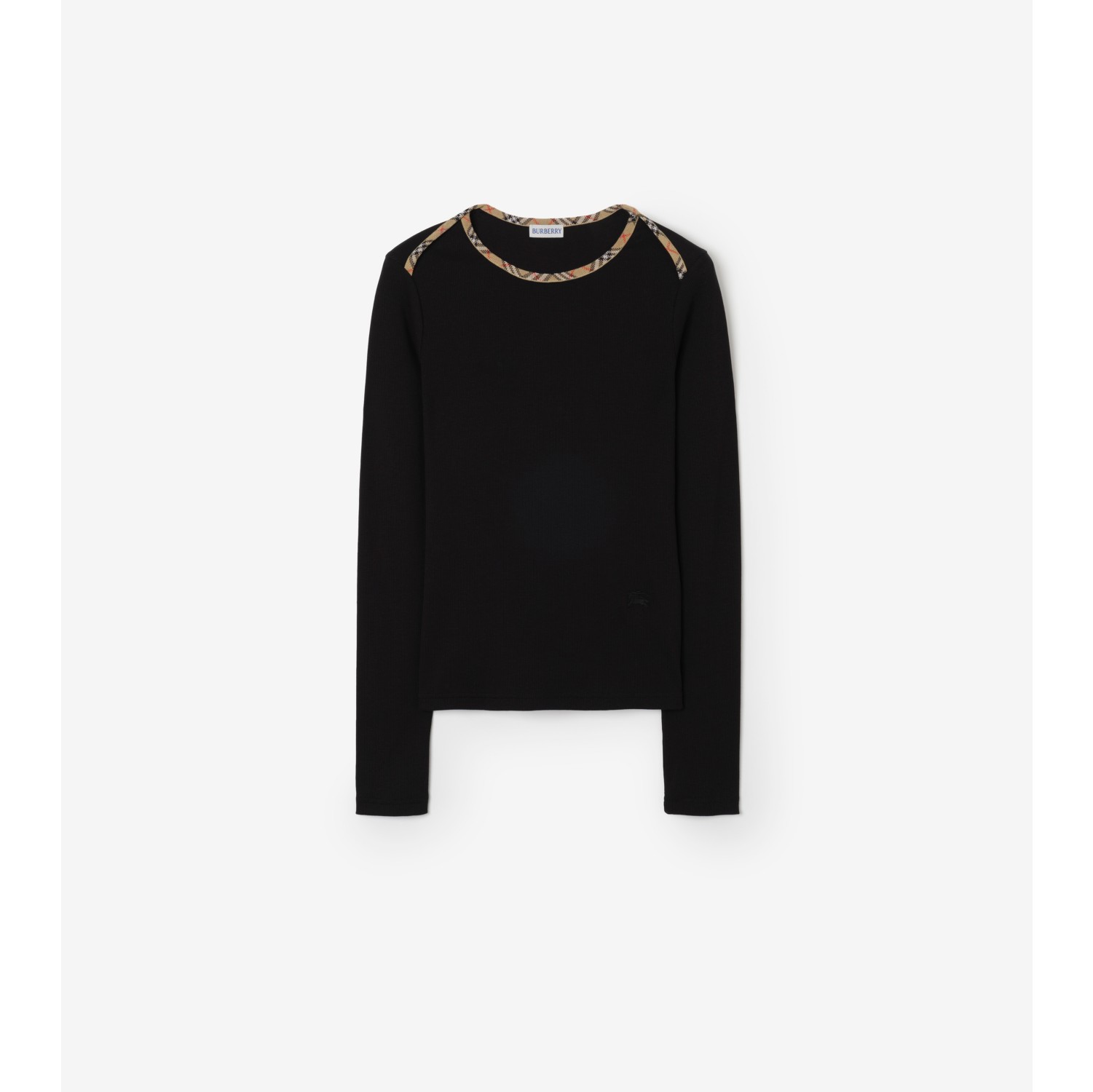 T-shirt a maniche lunghe in cotone con finiture Check