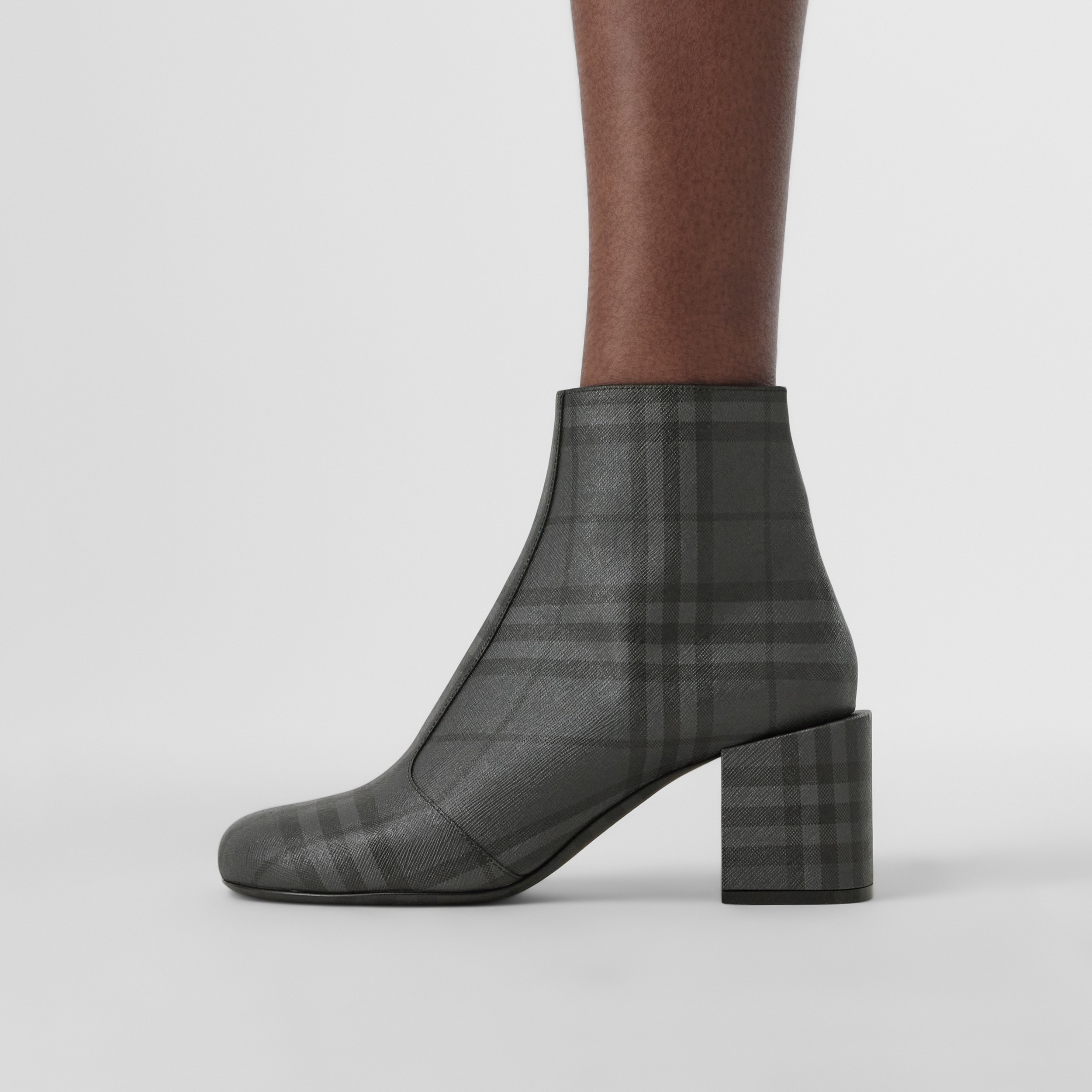 Vintage Check Block-heel Ankle Boots in Charcoal - Women | Burberry® Official - 3