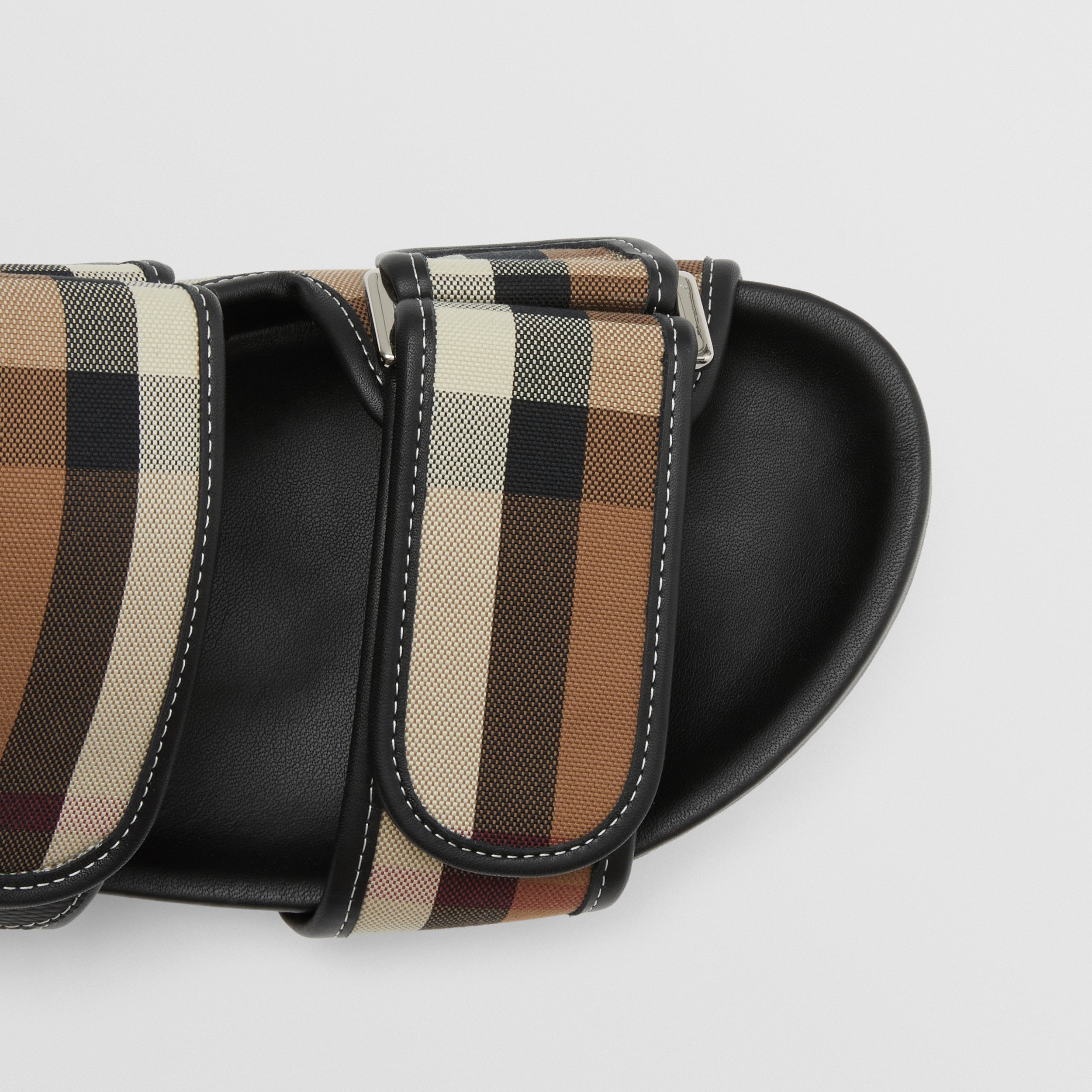 Check Cotton and Leather Slides in Birch Brown - Men | Burberry® Official - 2