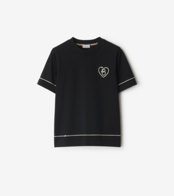 B Heart Cotton T-shirt in Black - Women | Burberry® Official