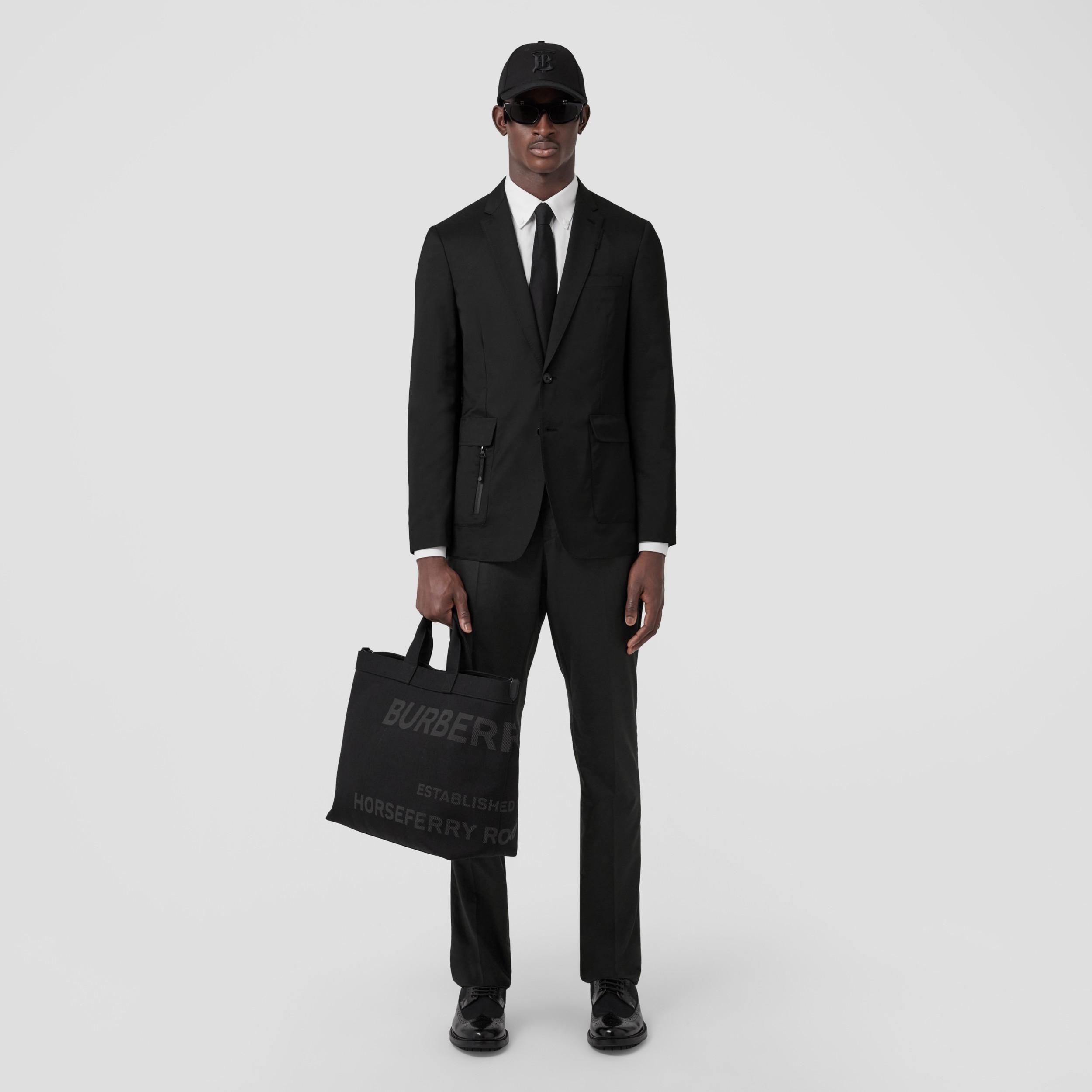 修身剪裁口袋细节羊毛混纺长裤 (黑色) - 男士 | Burberry® 博柏利官网 - 1