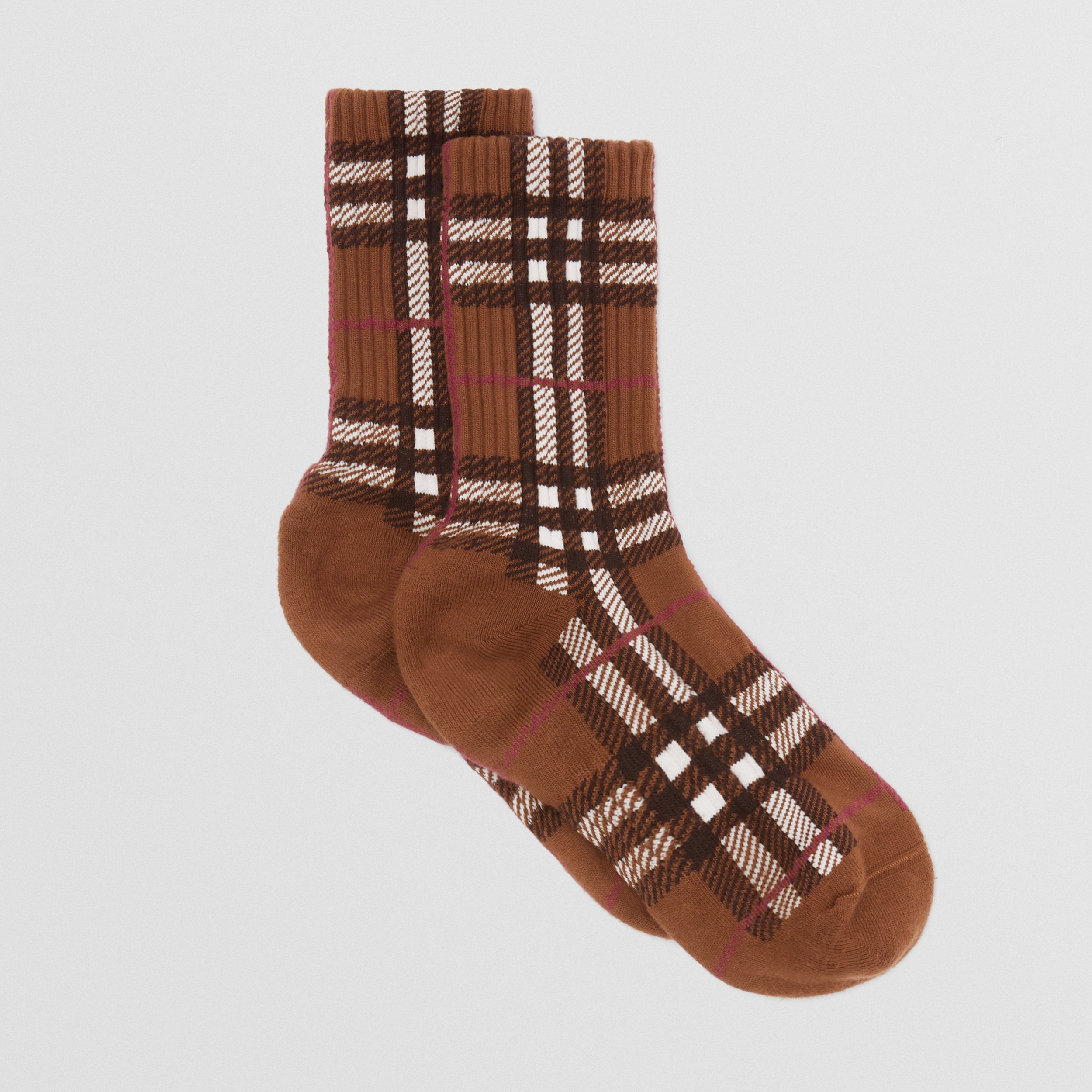 Check Intarsia Technical Stretch Cotton Socks in Dark Birch Brown | Burberry® Official - 4