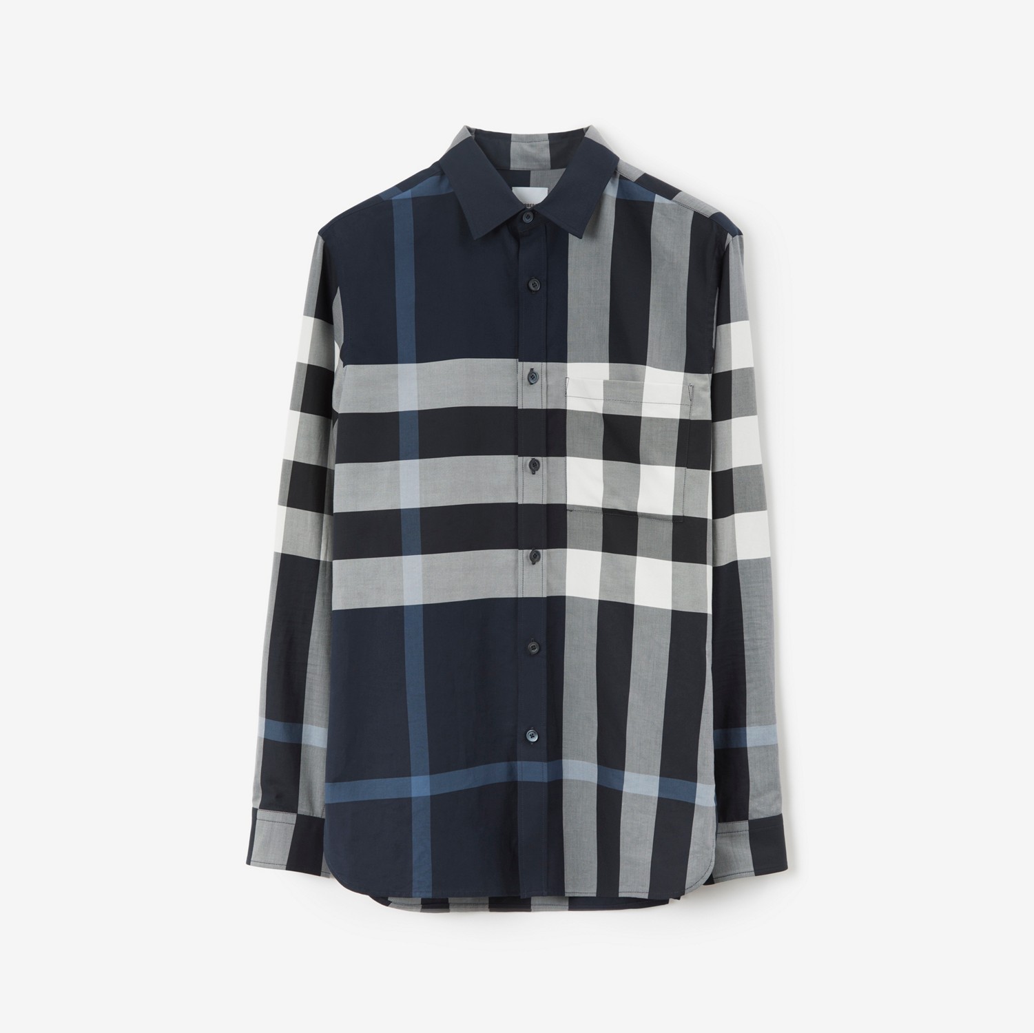 Check Cotton Shirt in White/dark Charcoal Blue - Men | Burberry® Official