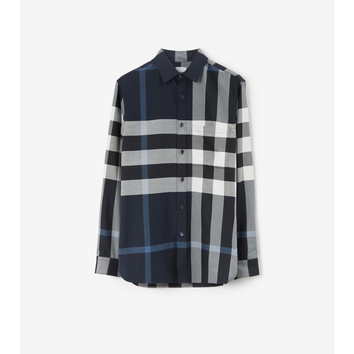 Check Cotton Shirt in White/dark Charcoal Blue - Men | Burberry