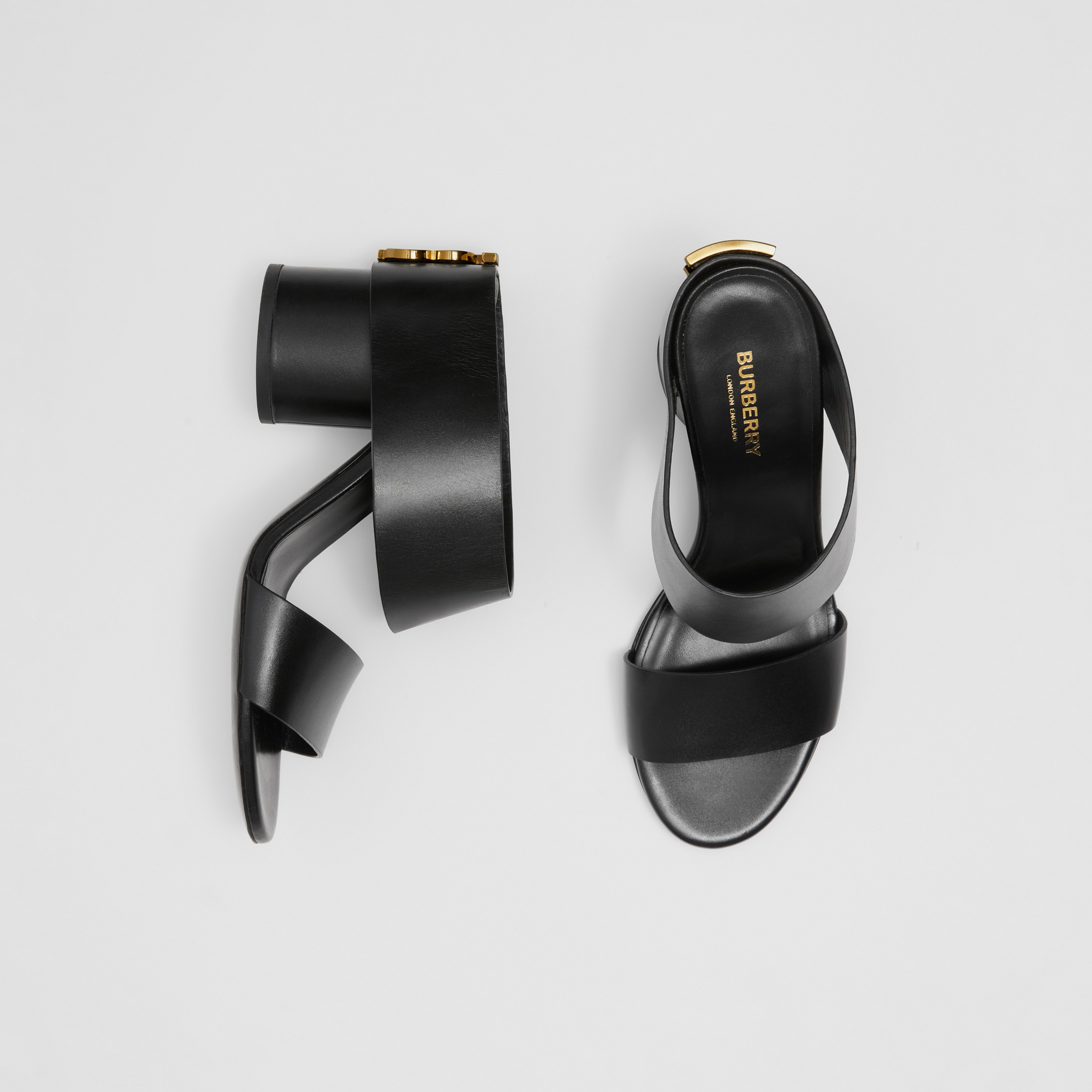 Monogram Motif Leather Block-heel Sandals in Black - Women | Burberry® Official - 1