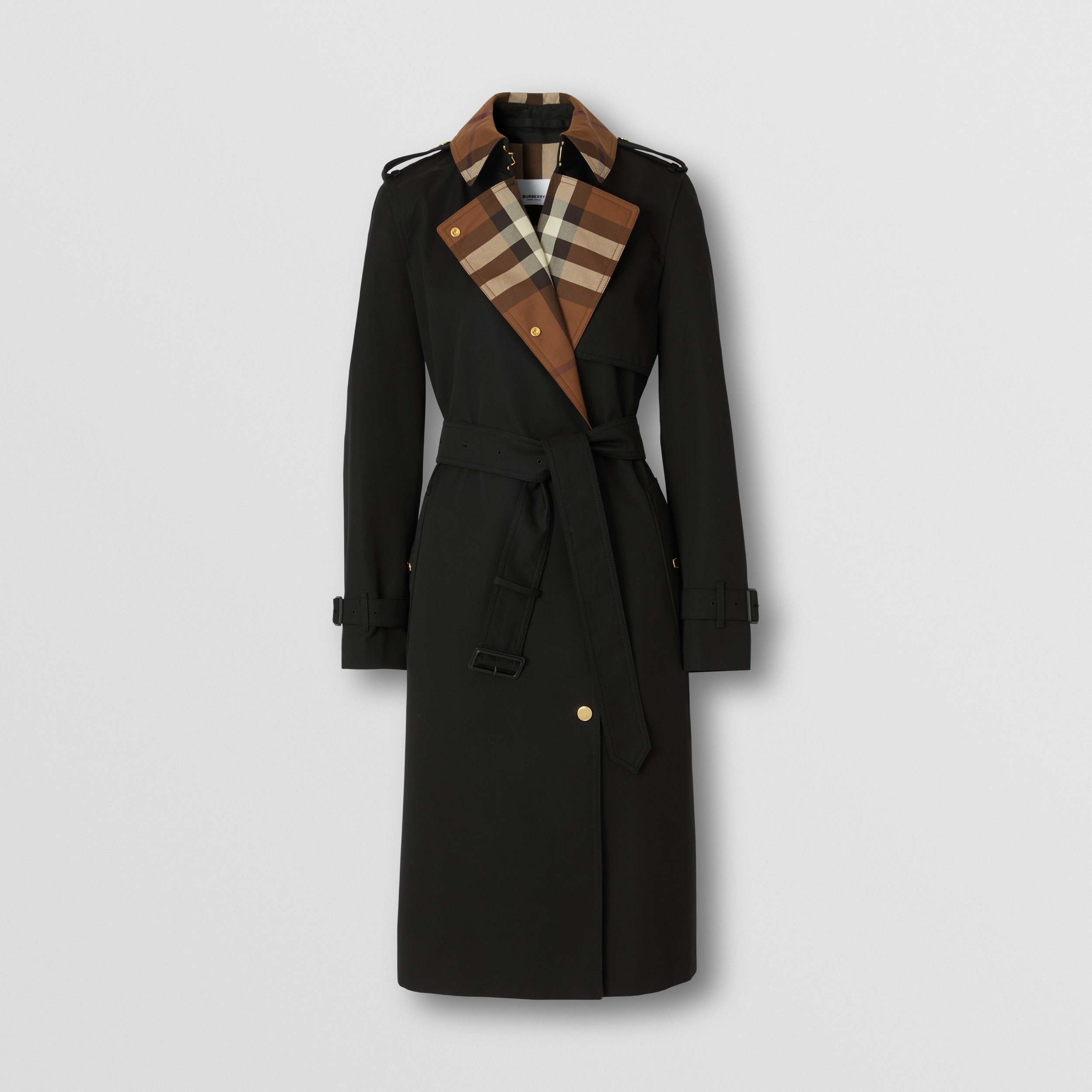Check Panel Cotton Gabardine Trench Coat in Black - Women | Burberry® Official - 4