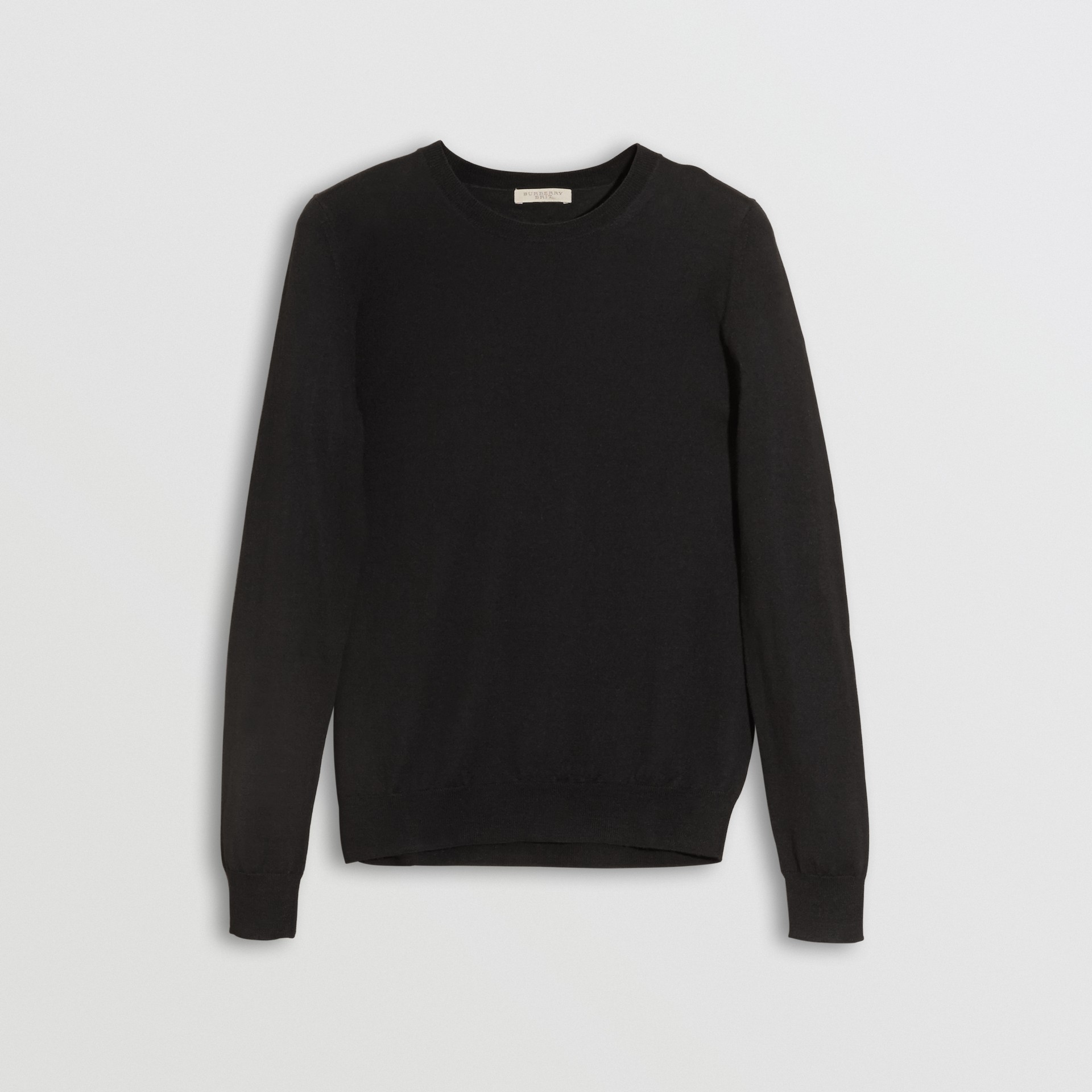 Check Detail Merino Wool Crew Neck Sweater in Black - Women | Burberry ...