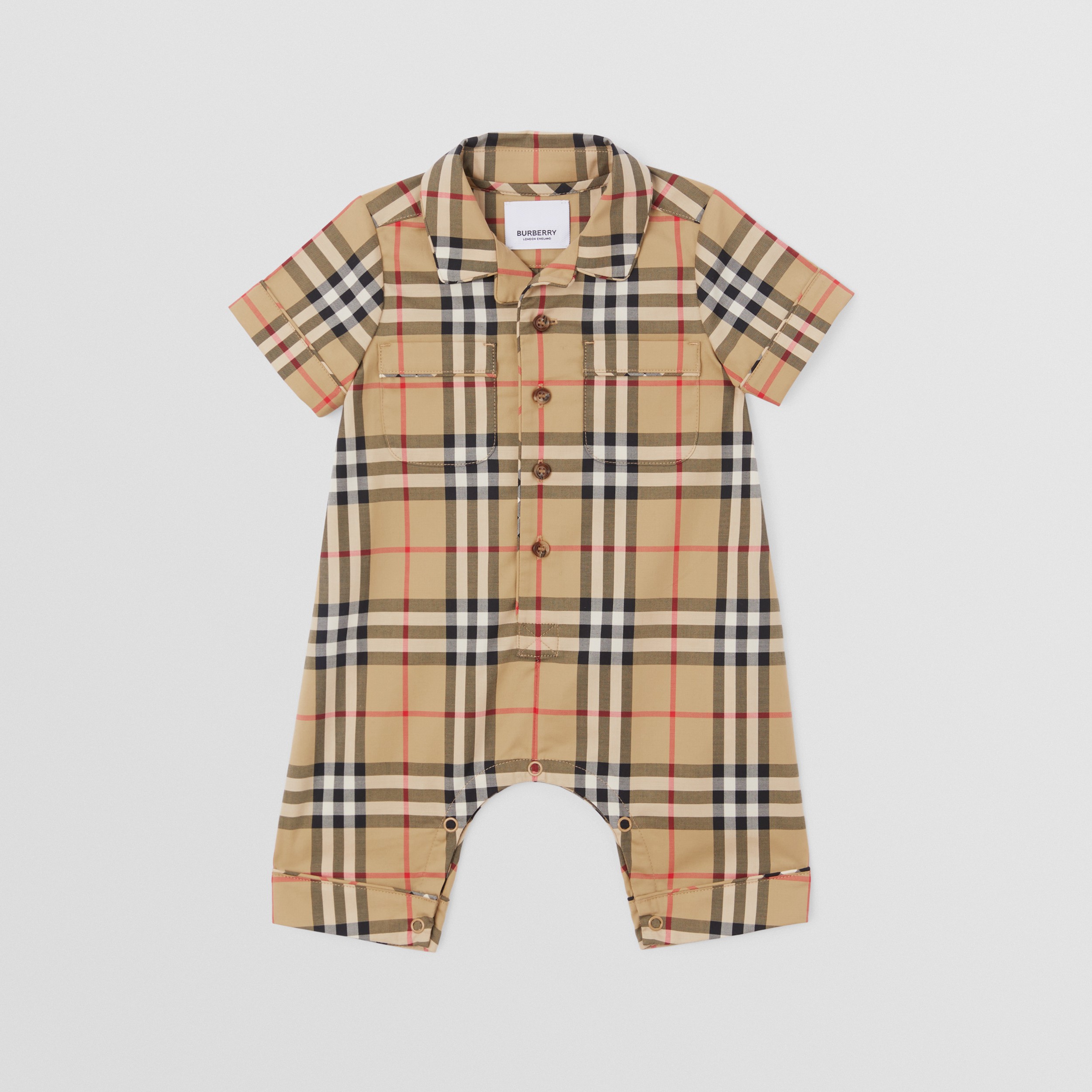 Vintage Check Stretch Cotton Playsuit in Archive Beige - Children | Burberry® Official - 1