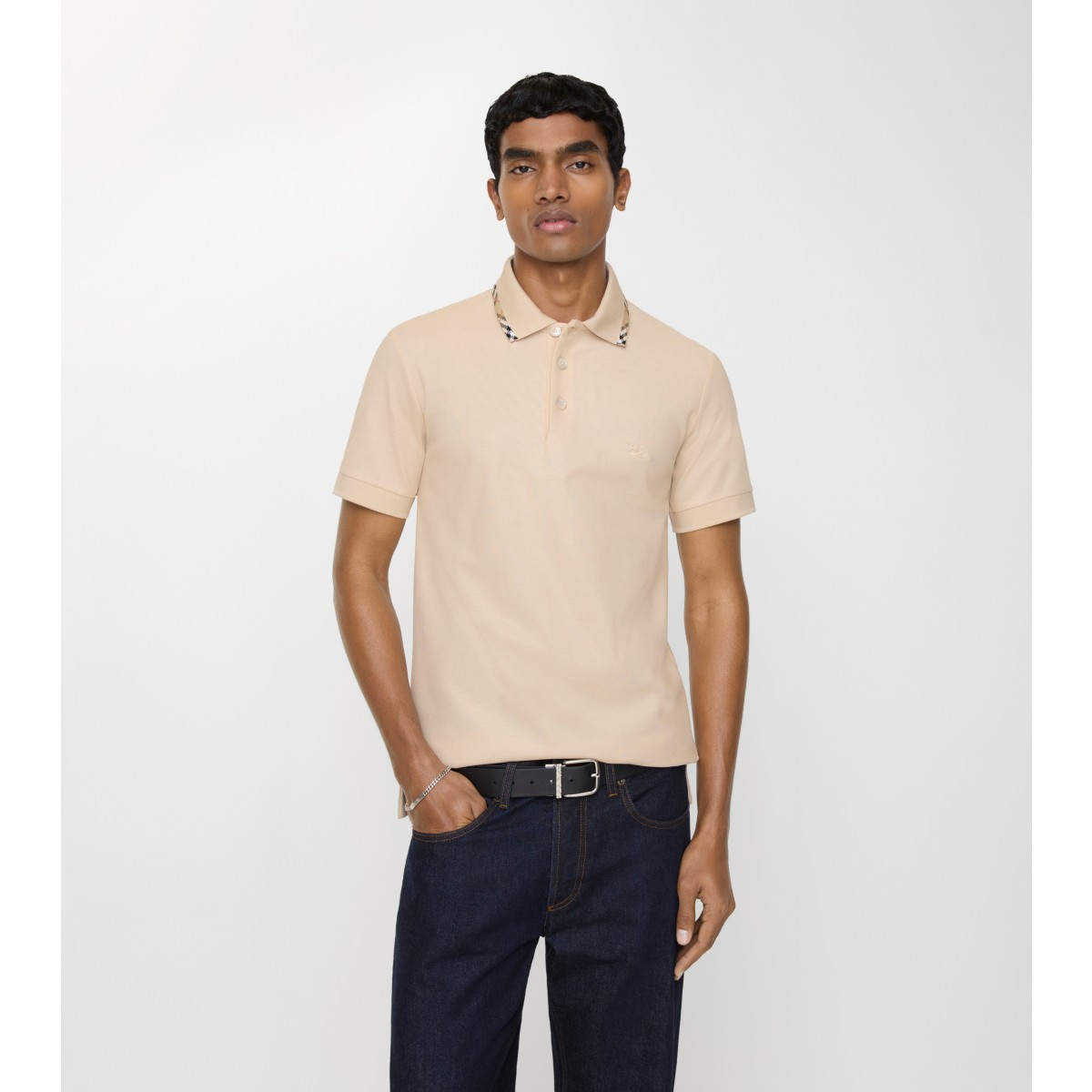  Check Trim Cotton Polo Shirt