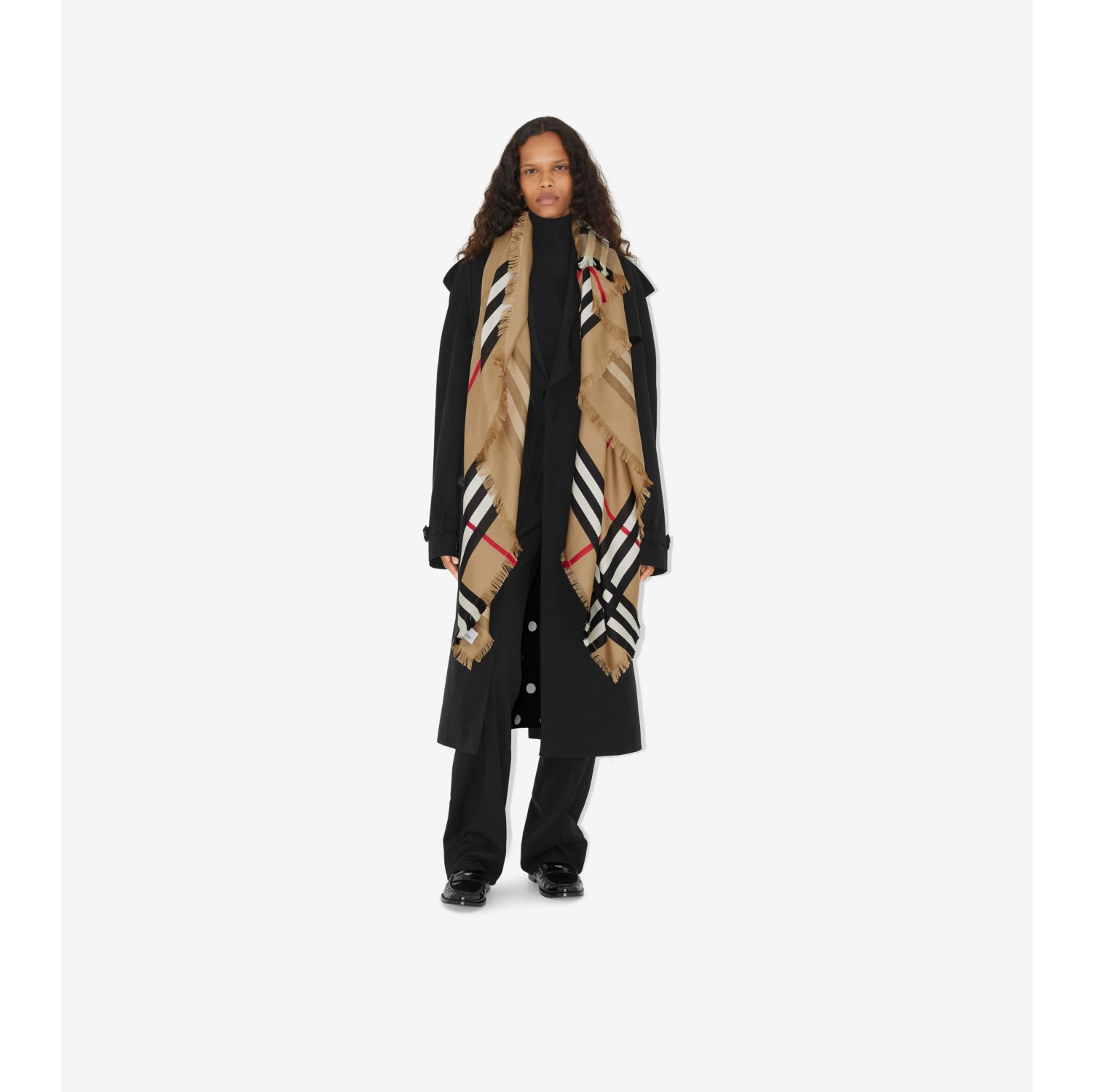 EKD Check Silk Wool Scarf in Archive Beige | Burberry® Official