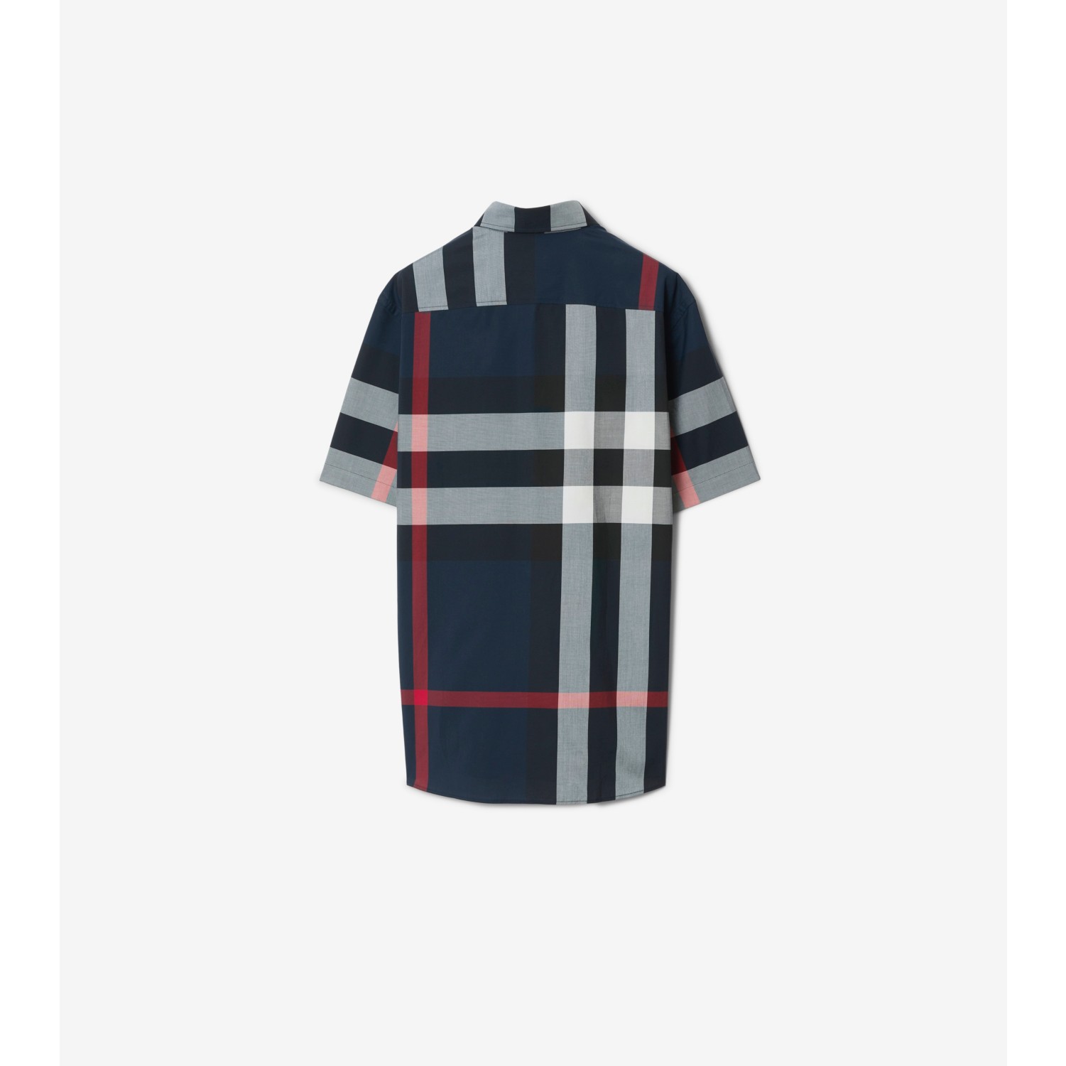 Check Cotton Shirt in Navy Men Burberry Official