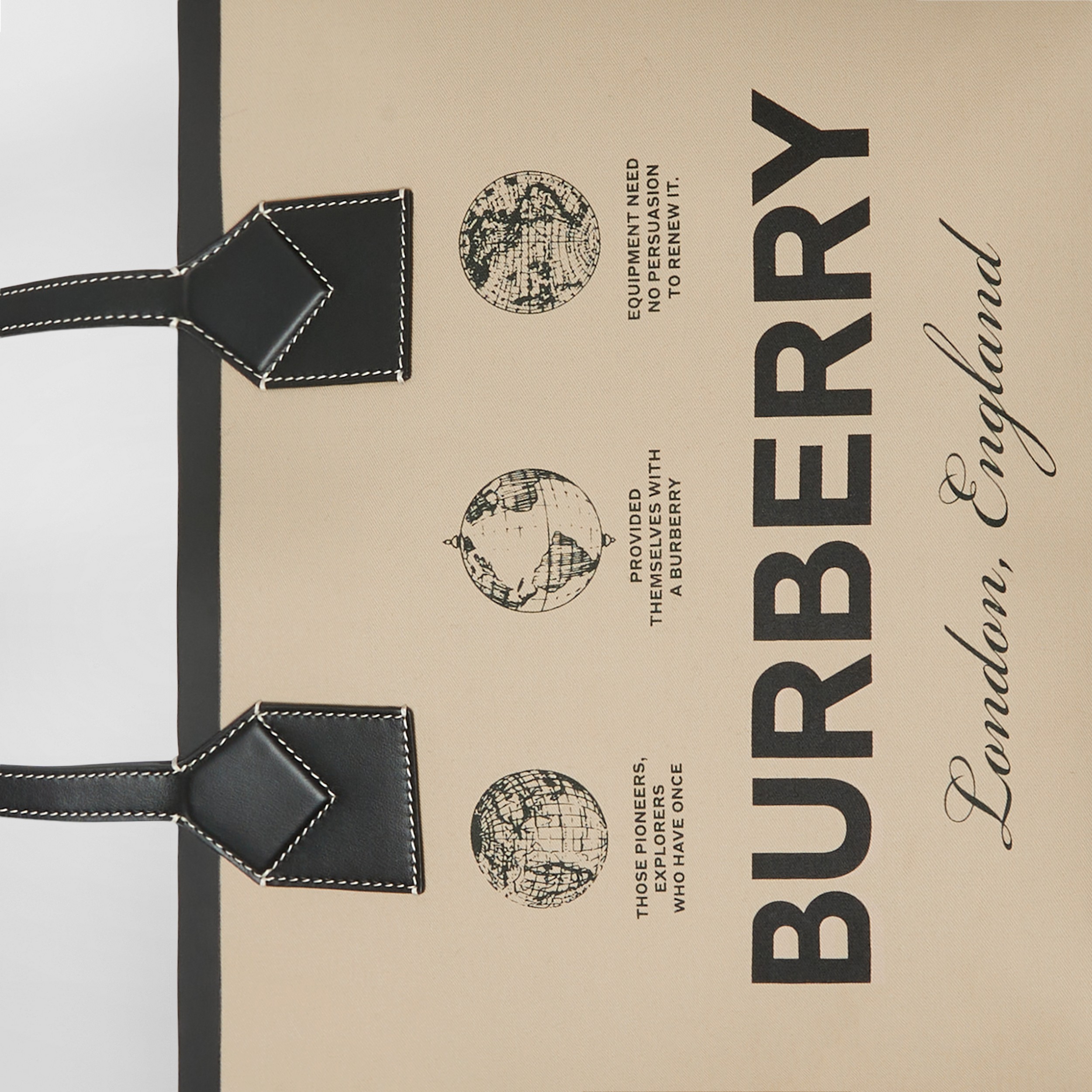 Label Print Cotton and Leather Small London Tote Bag in Beige - Women | Burberry® Official - 2