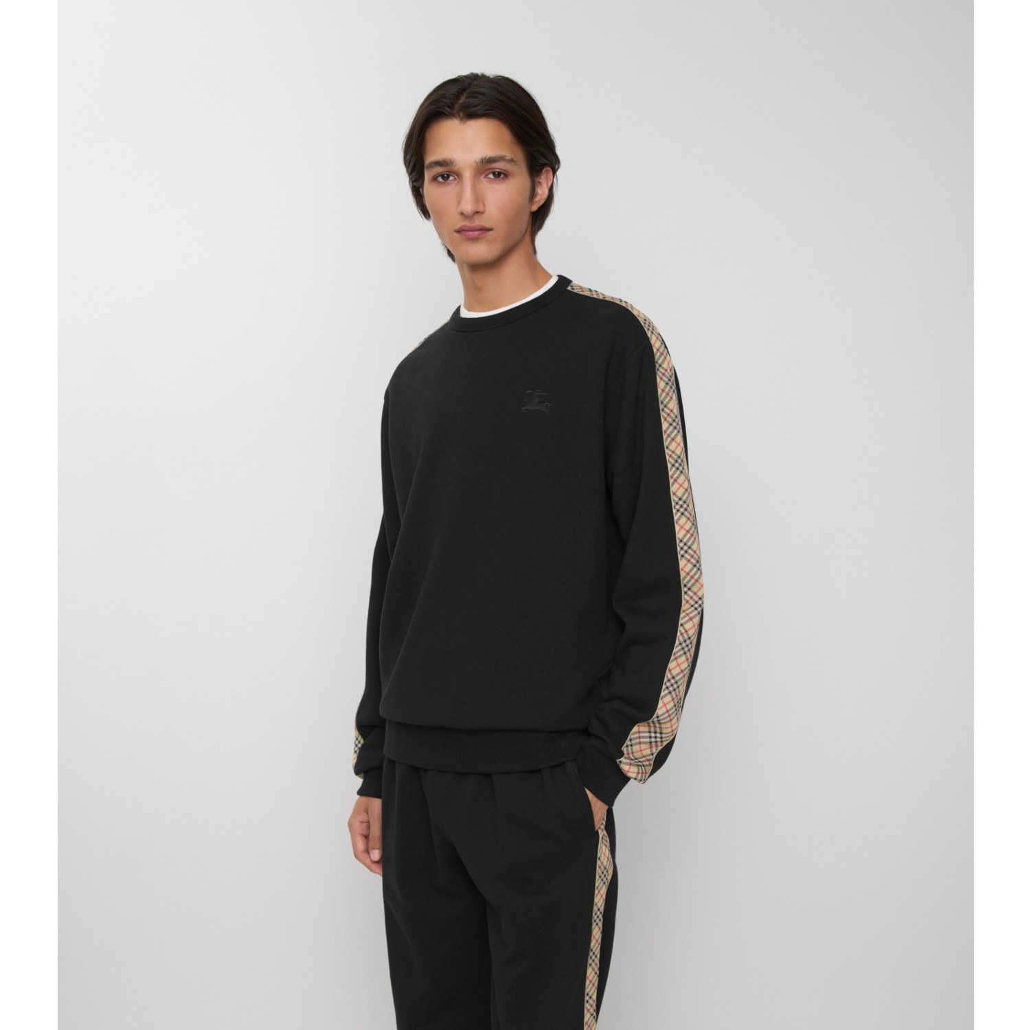 Check Trim Cotton Sweatshirt