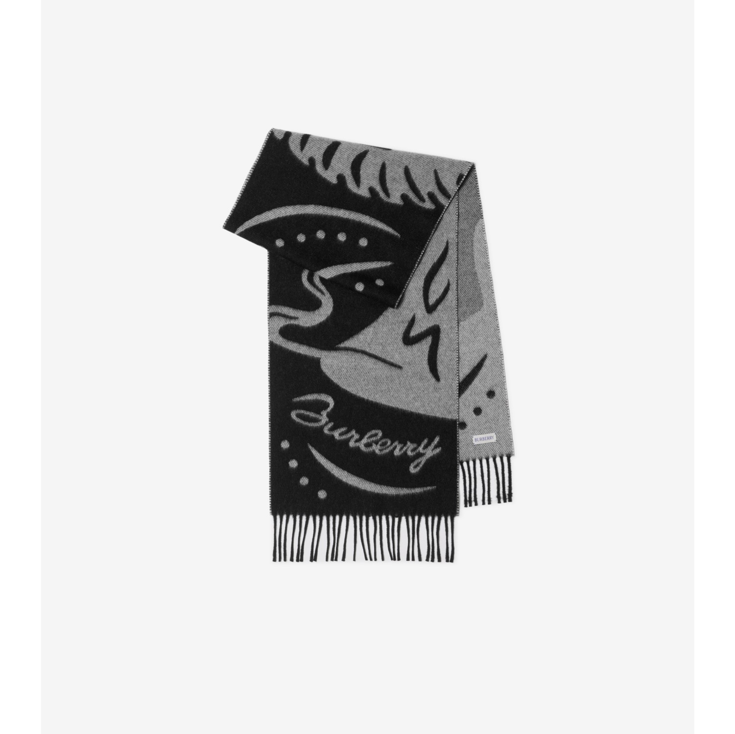 Mirrored Horse Cashmere Scarf in Black white Burberry Official