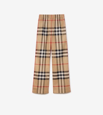 Check Cotton Trousers in Archive beige - Women | Burberry® Official