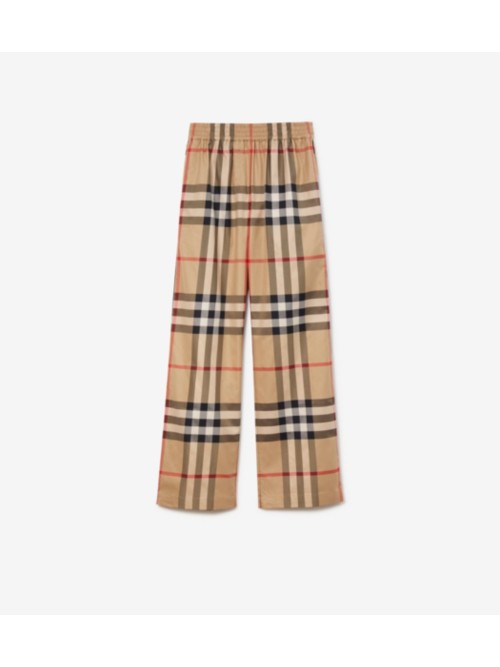 Shop Burberry Check Cotton Trousers In Archive Beige
