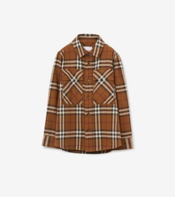 Check Cotton Flannel Shirt in Dark Birch Brown Burberry Official