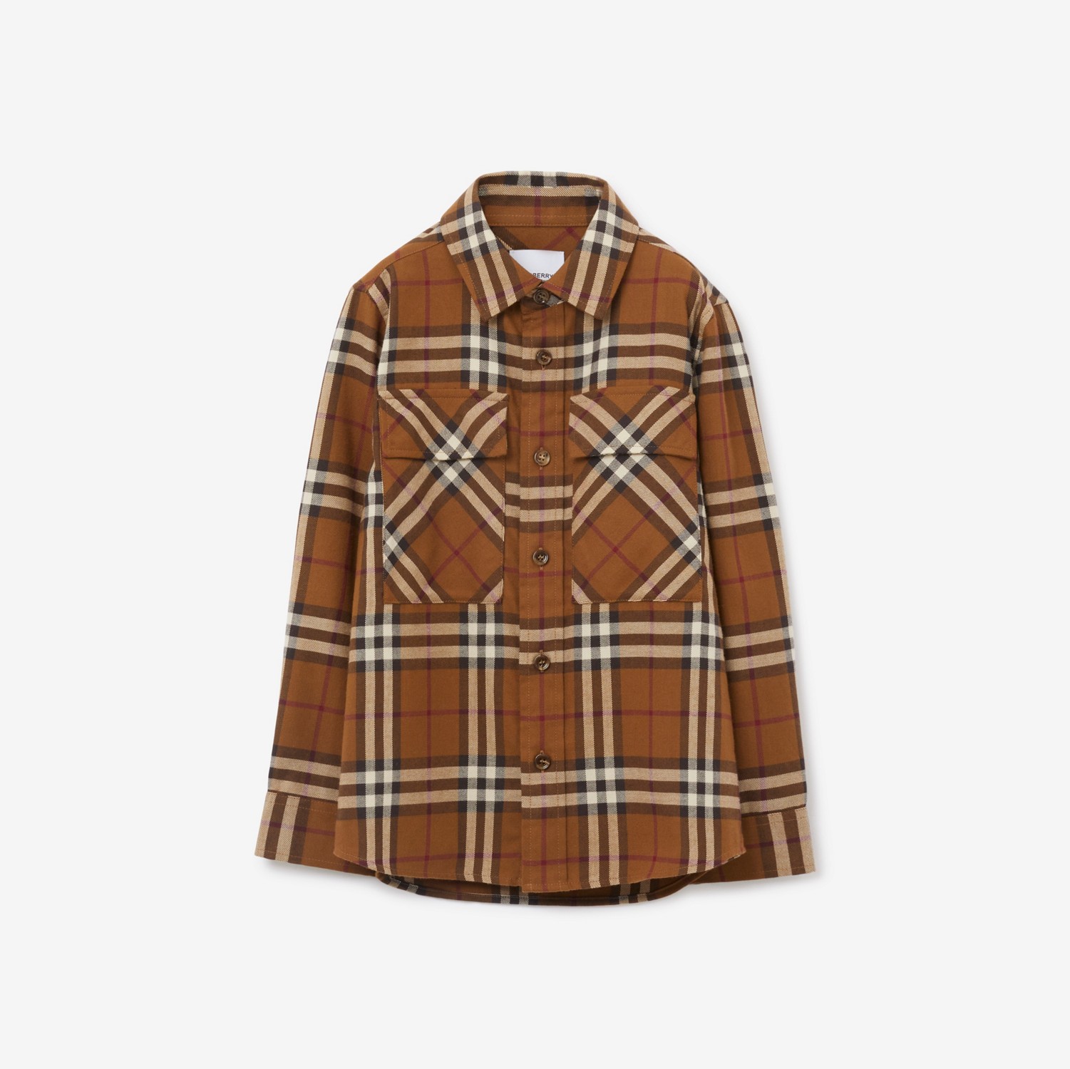 Check Cotton Flannel Shirt in Dark Birch Brown | Burberry® Official