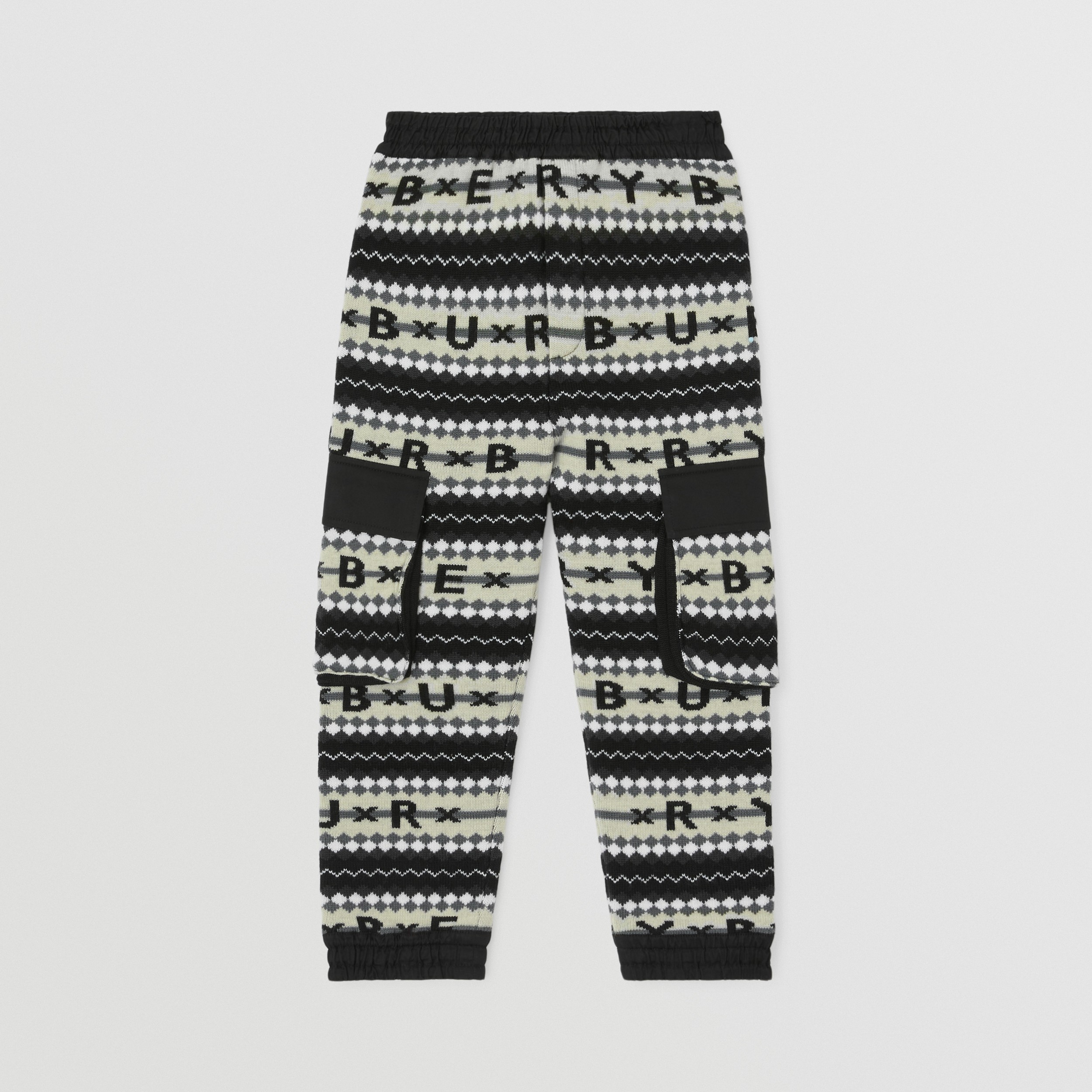 Fair Isle Logo Wool Jogging Pants in Black/white | Burberry® Official - 1