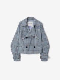 Check Silk Blend Trench Jacket in colour Gale
