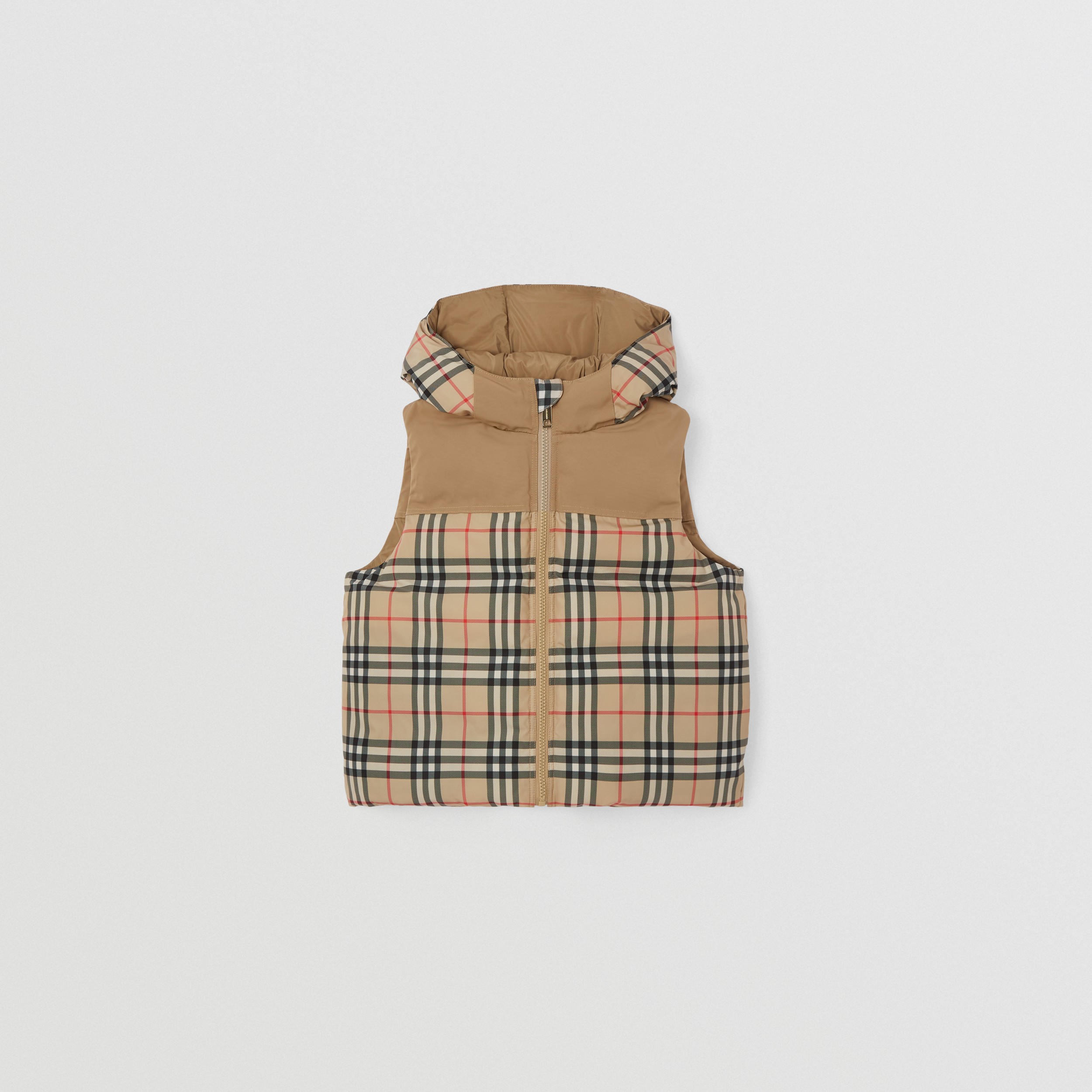 Reversible Check Hooded Puffer Gilet in Archive Beige | Burberry® Official - 1
