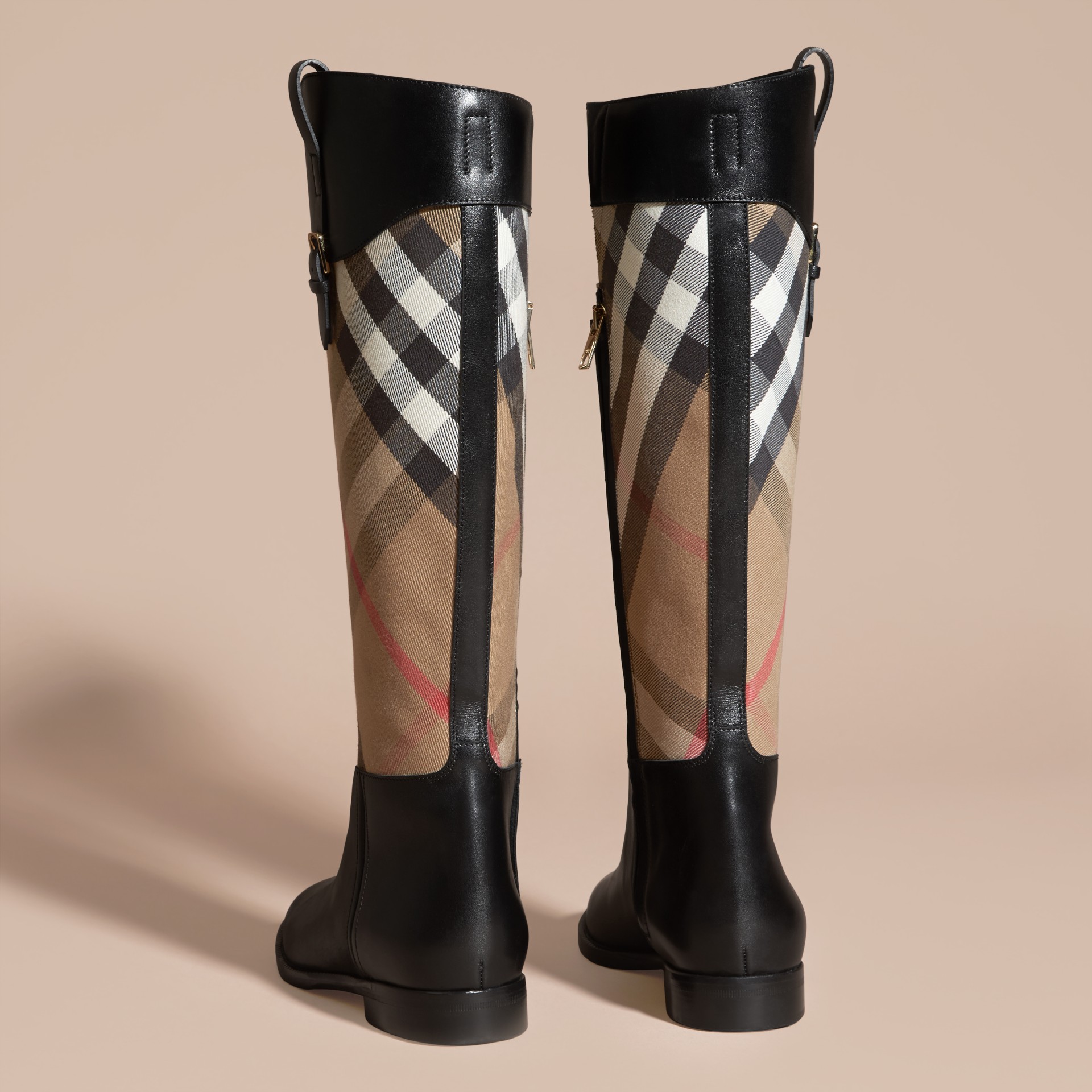 vintage check and leather ankle boots