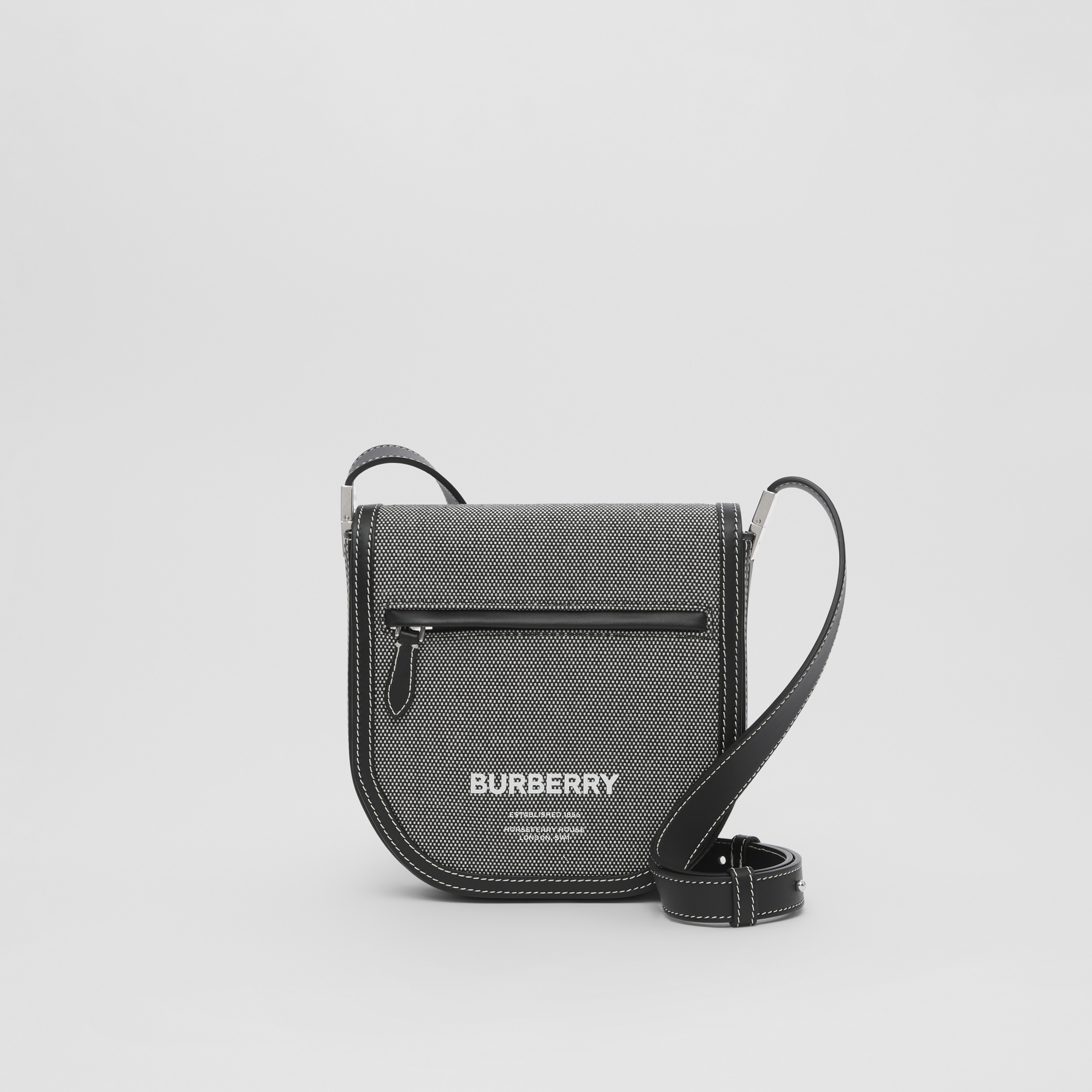 Mini Horseferry Print Cotton Olympia Crossbody Bag in Black/grey | Burberry® Official - 1