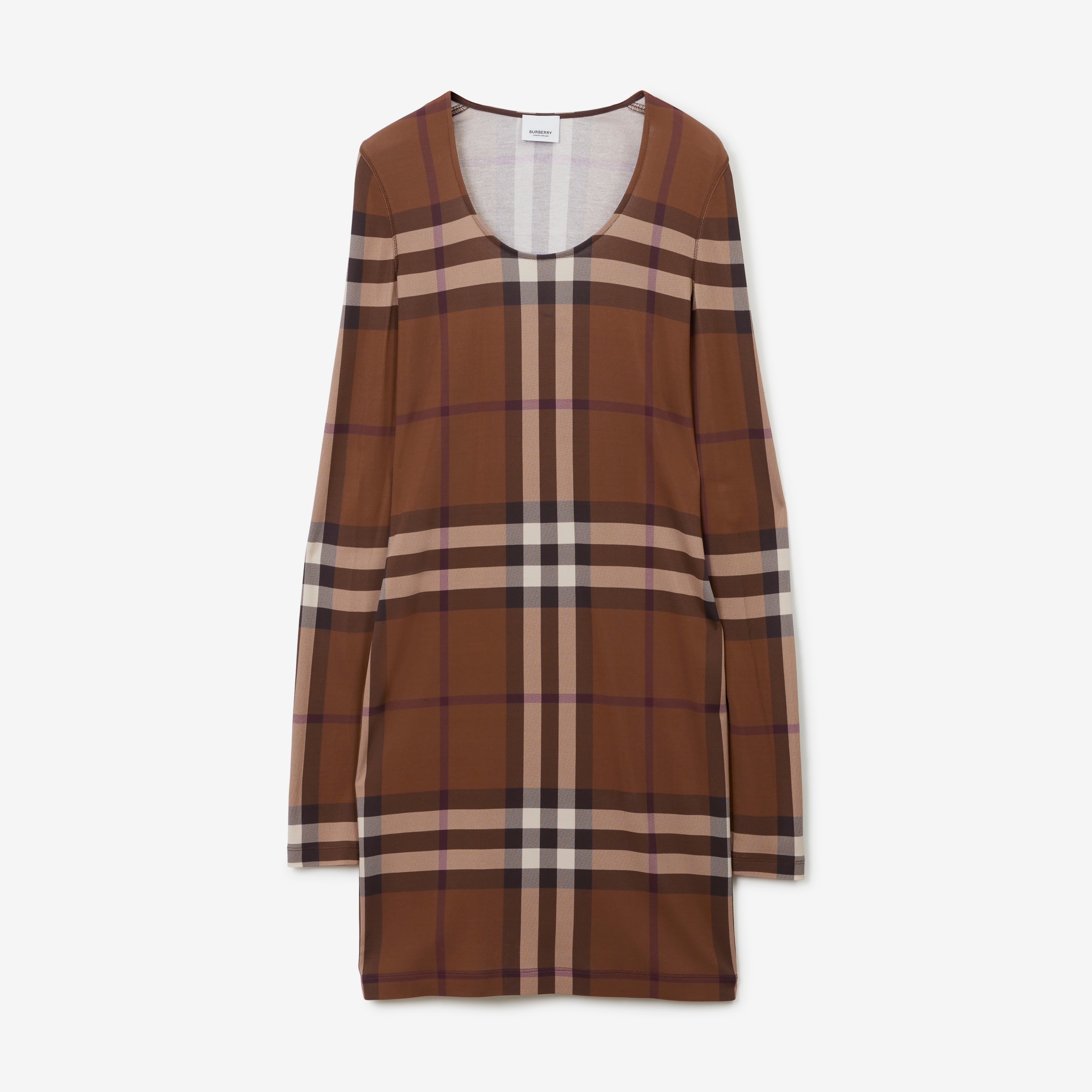 Exaggerated Check Stretch Jersey Dress in Dark Birch Brown - Women |  Burberry® Official