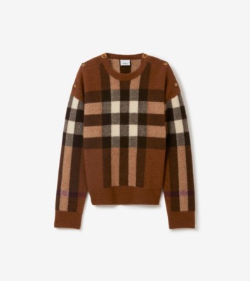 チェック ウールカシミア セーター (ダークバーチブラウン) - ウィメンズ | Burberry®公式サイト