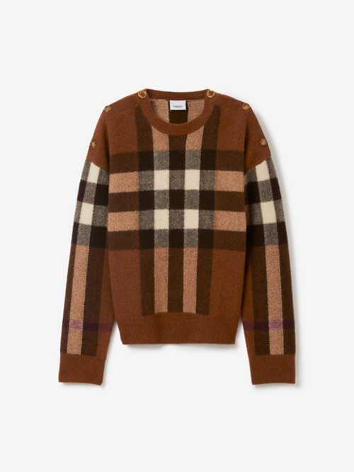 Burberry Check Wool Cashmere Sweater In Brown