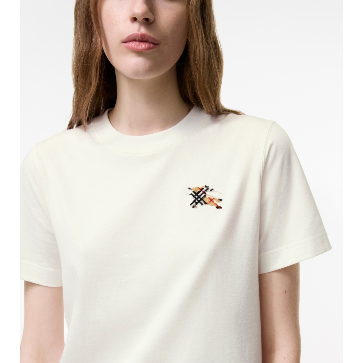 Knight Check Cotton T-shirt in Chalk white - Women | Burberry