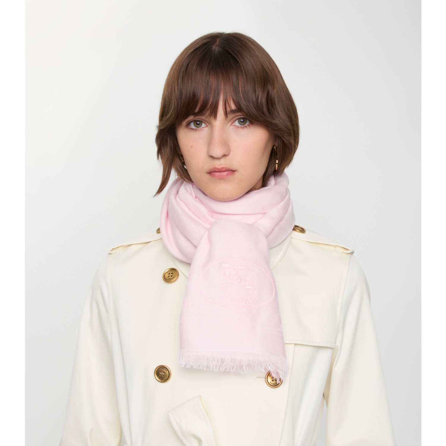Wide Check Wool Silk Scarf