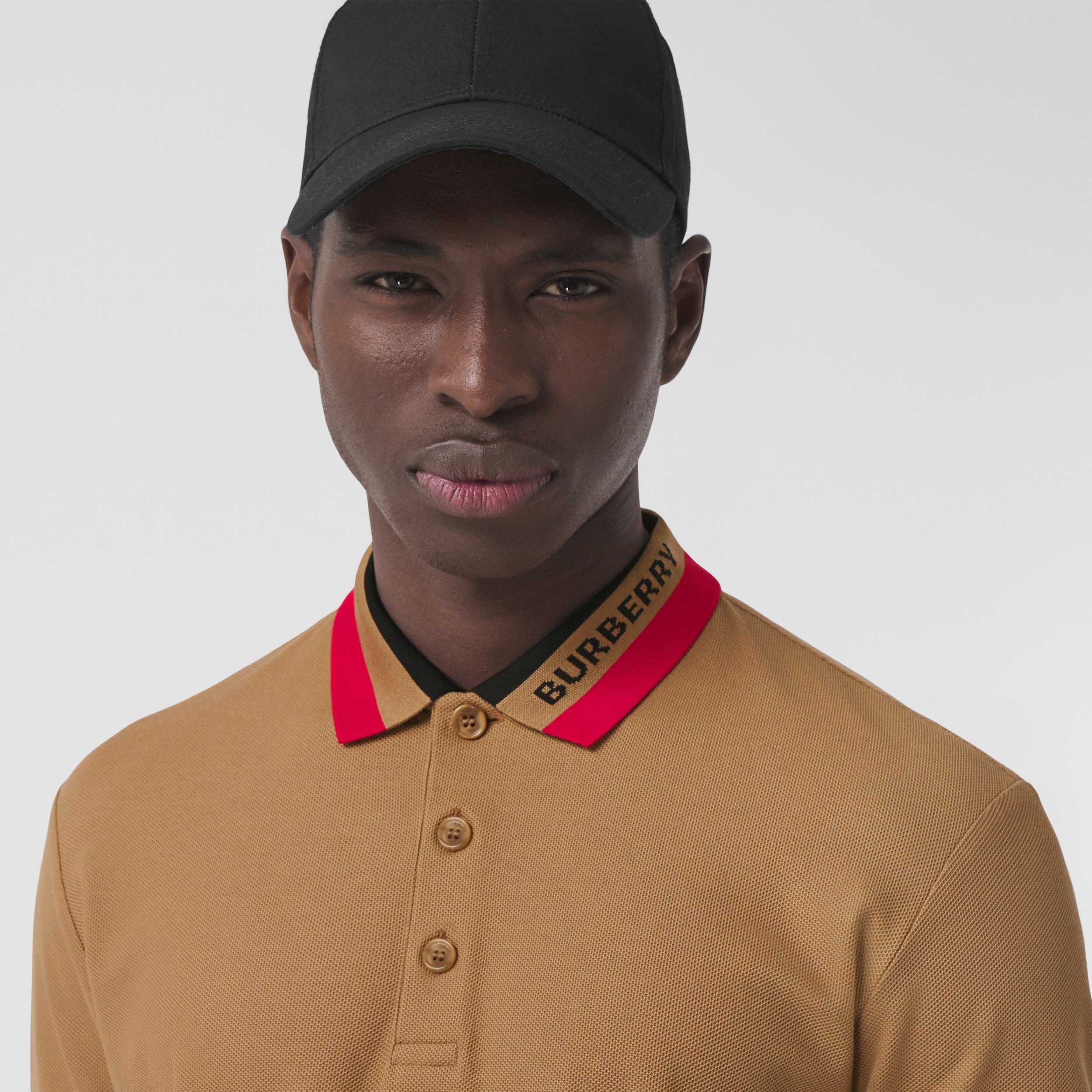 Logo Detail Cotton Piqué Polo Shirt in Camel - Men | Burberry® Official